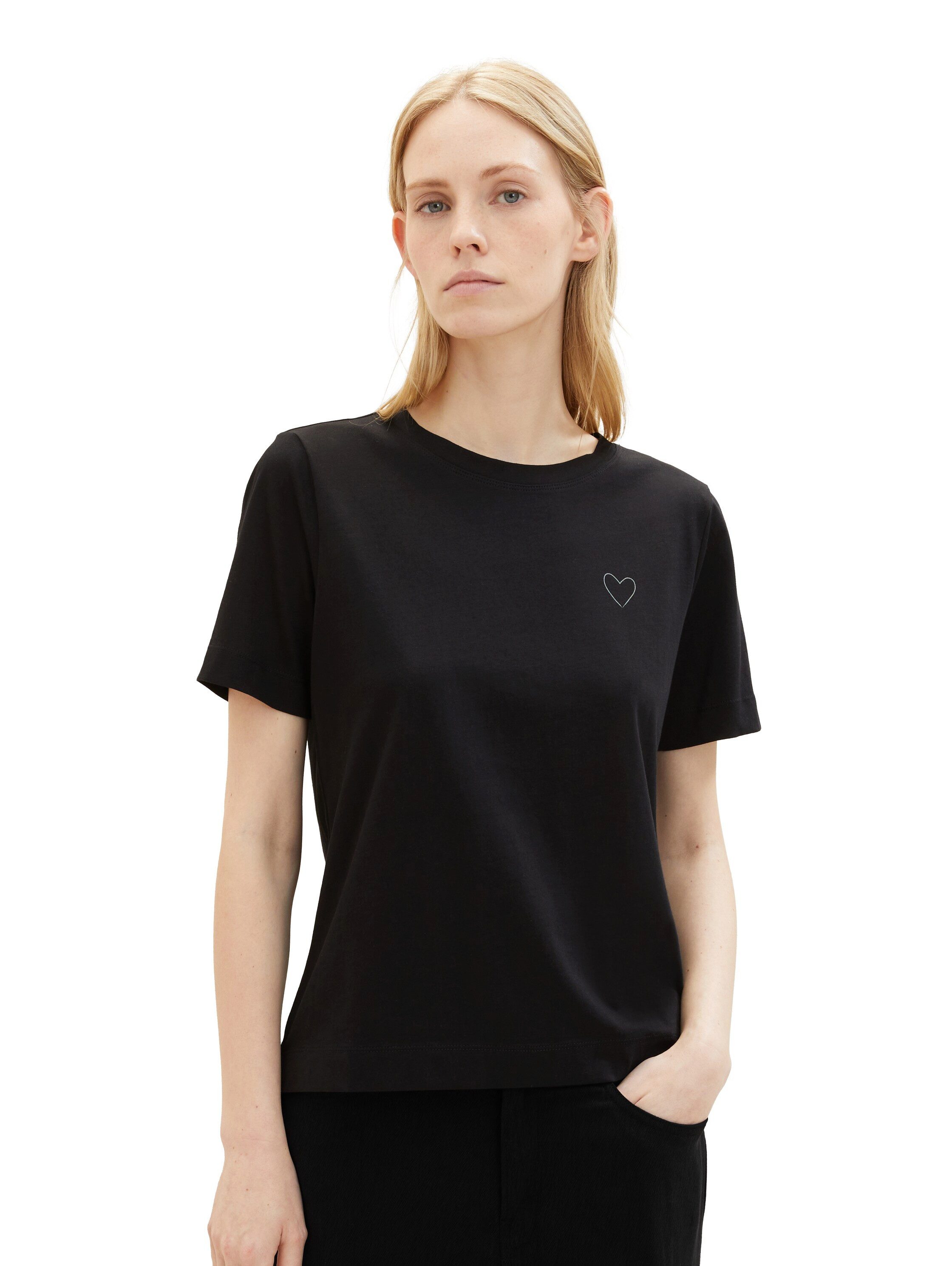 Tom Tailor Shirt met ronde hals met hartmotief als frontprint
