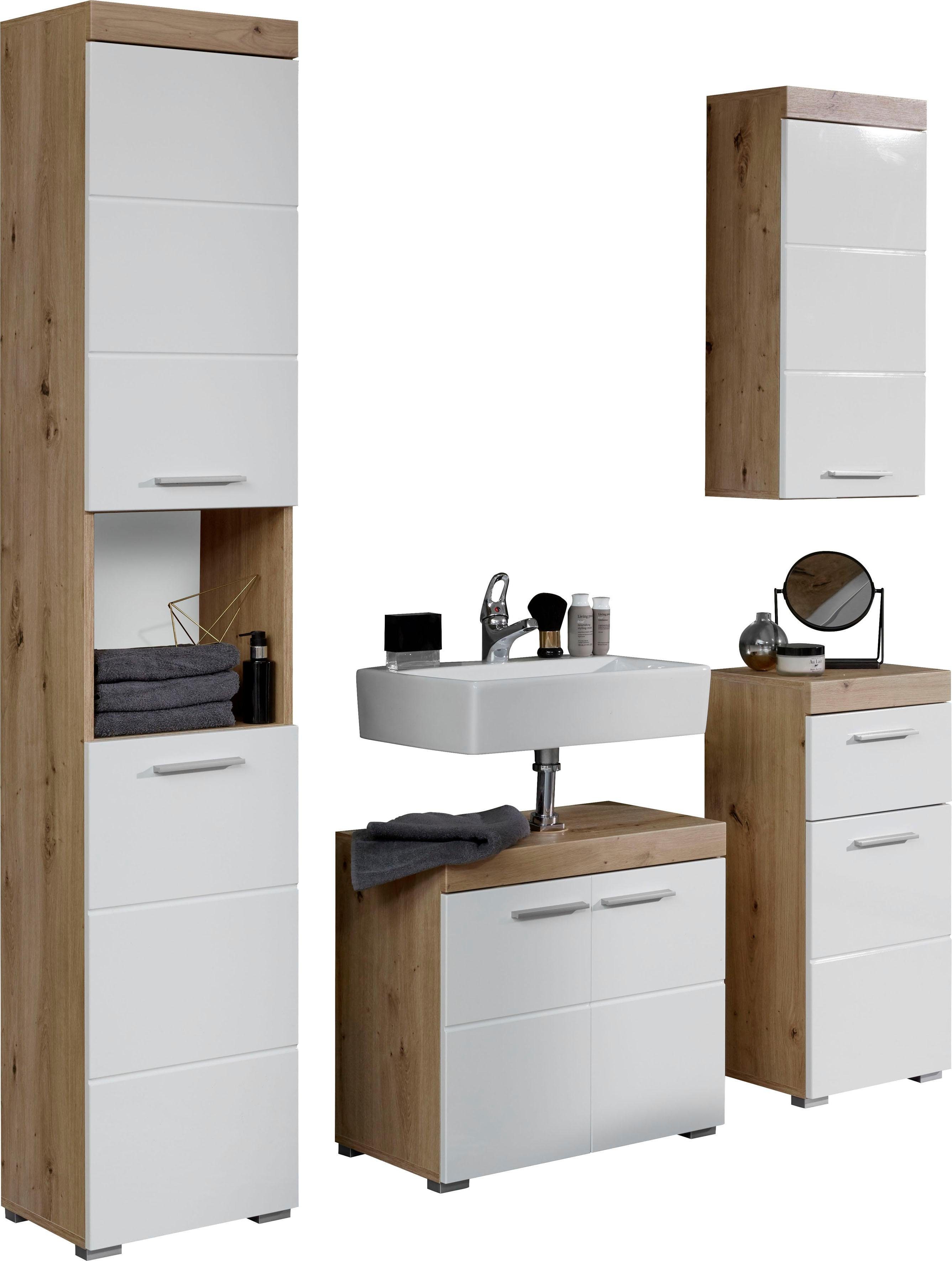 INOSIGN Badkamerserie Avena met hoge kast, wastafelonderkast, hangende kast en onderkast, mdf-fronten (set, 4-delig) badmeubelsets wit