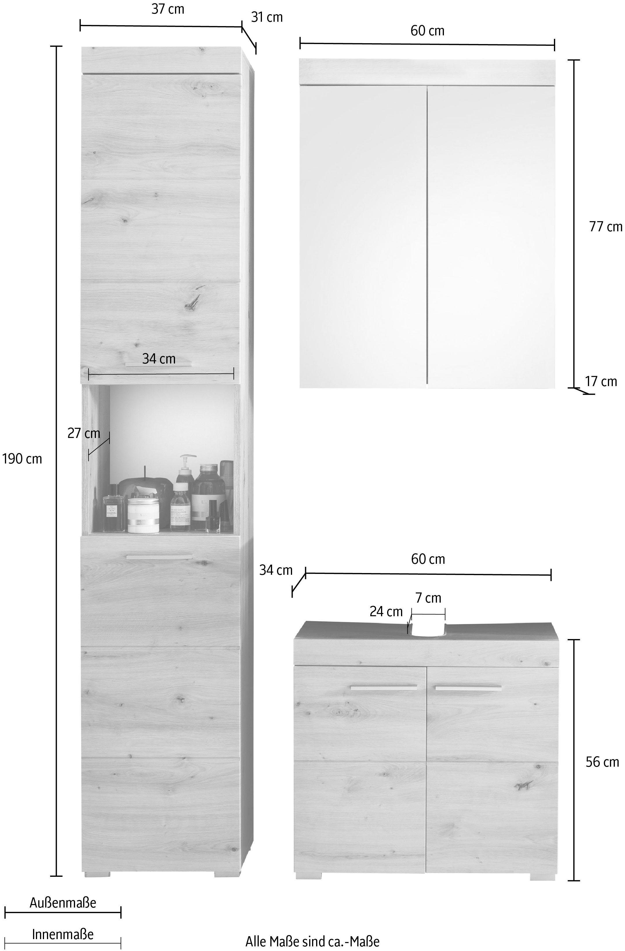 INOSIGN Badkamerserie Avena Badkamermeubels - hoge kast, wastafelonderkast en spiegelkast (set, 3-delig)