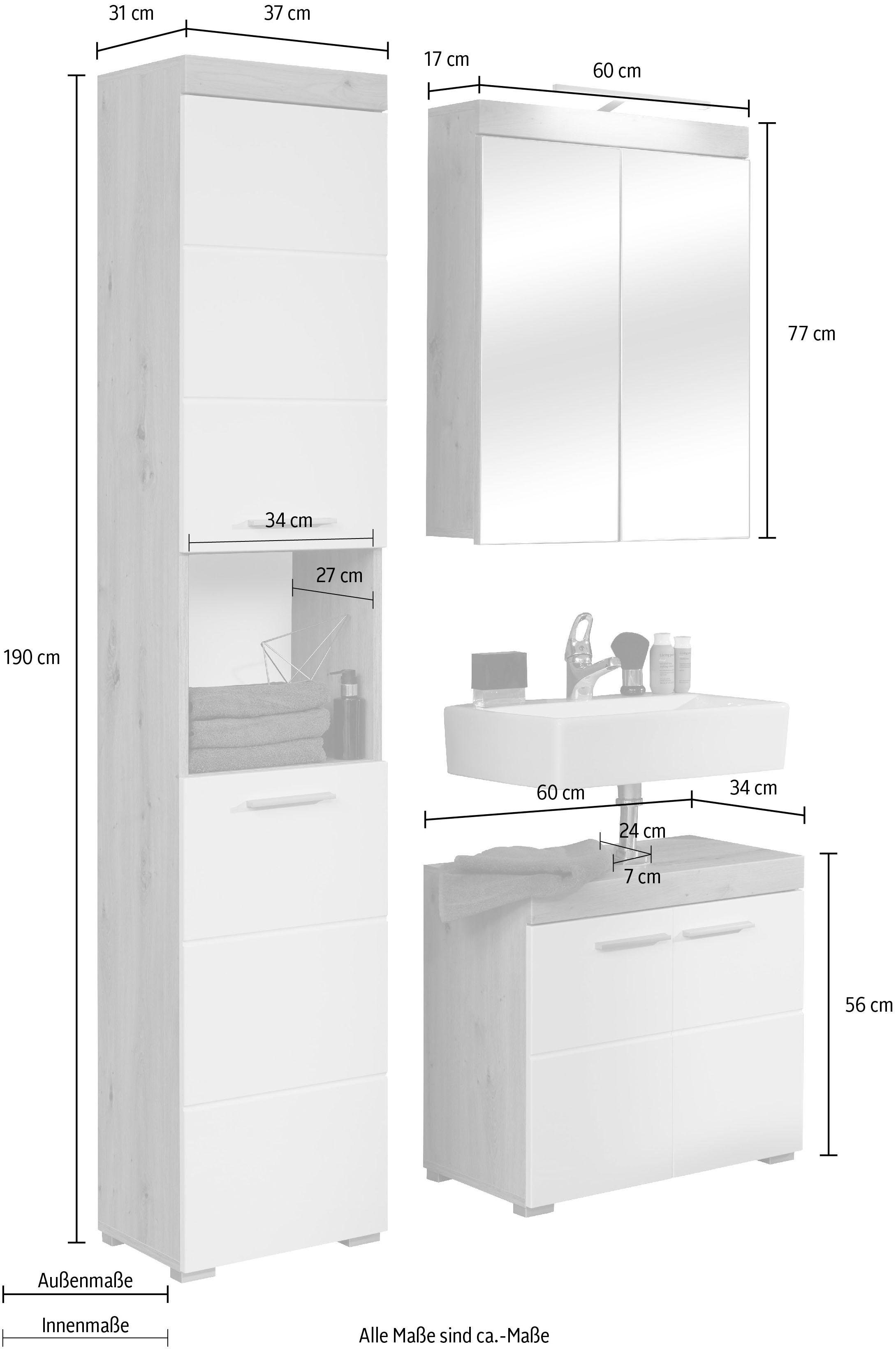 INOSIGN Badkamerserie Avena Badkamermeubels - hoge kast, wastafelonderkast en spiegelkast (set, 3-delig)