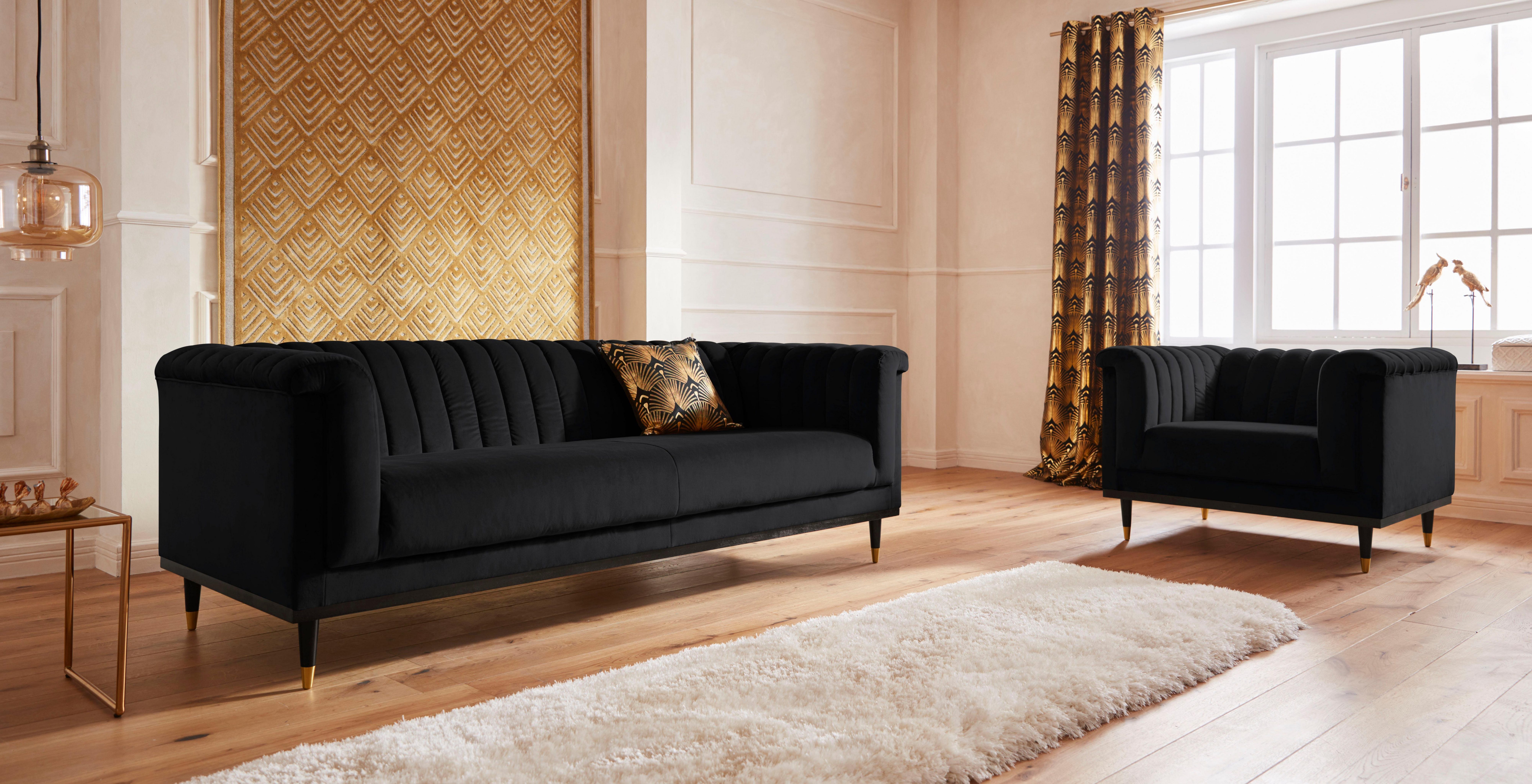 Guido Maria Kretschmer Home&Living Fauteuil Chamby met houten rand onder en stiksels bij de leuning