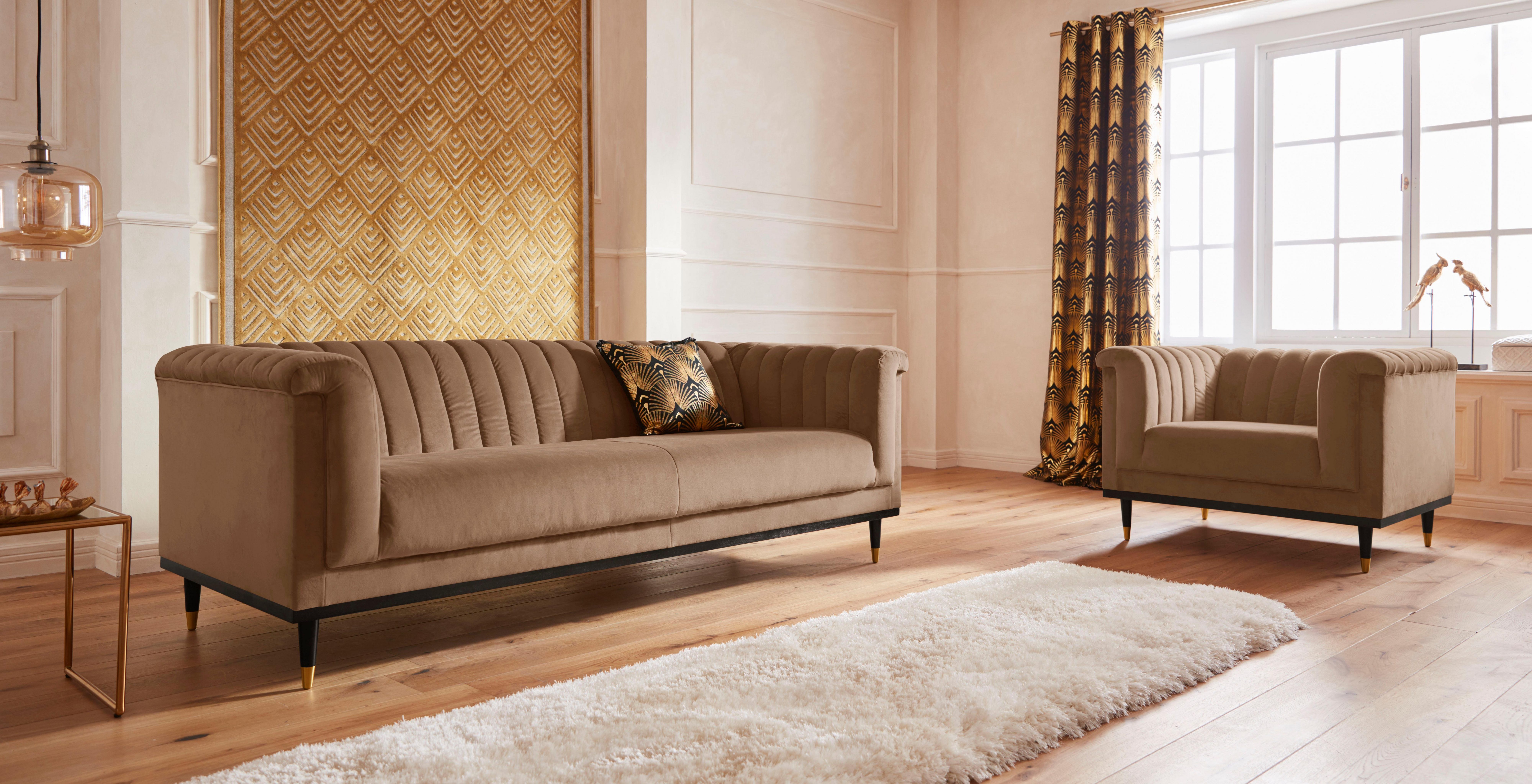 Guido Maria Kretschmer Home&Living 3-zitsbank Chamby met houten rand onder en stiksels bij de leuning