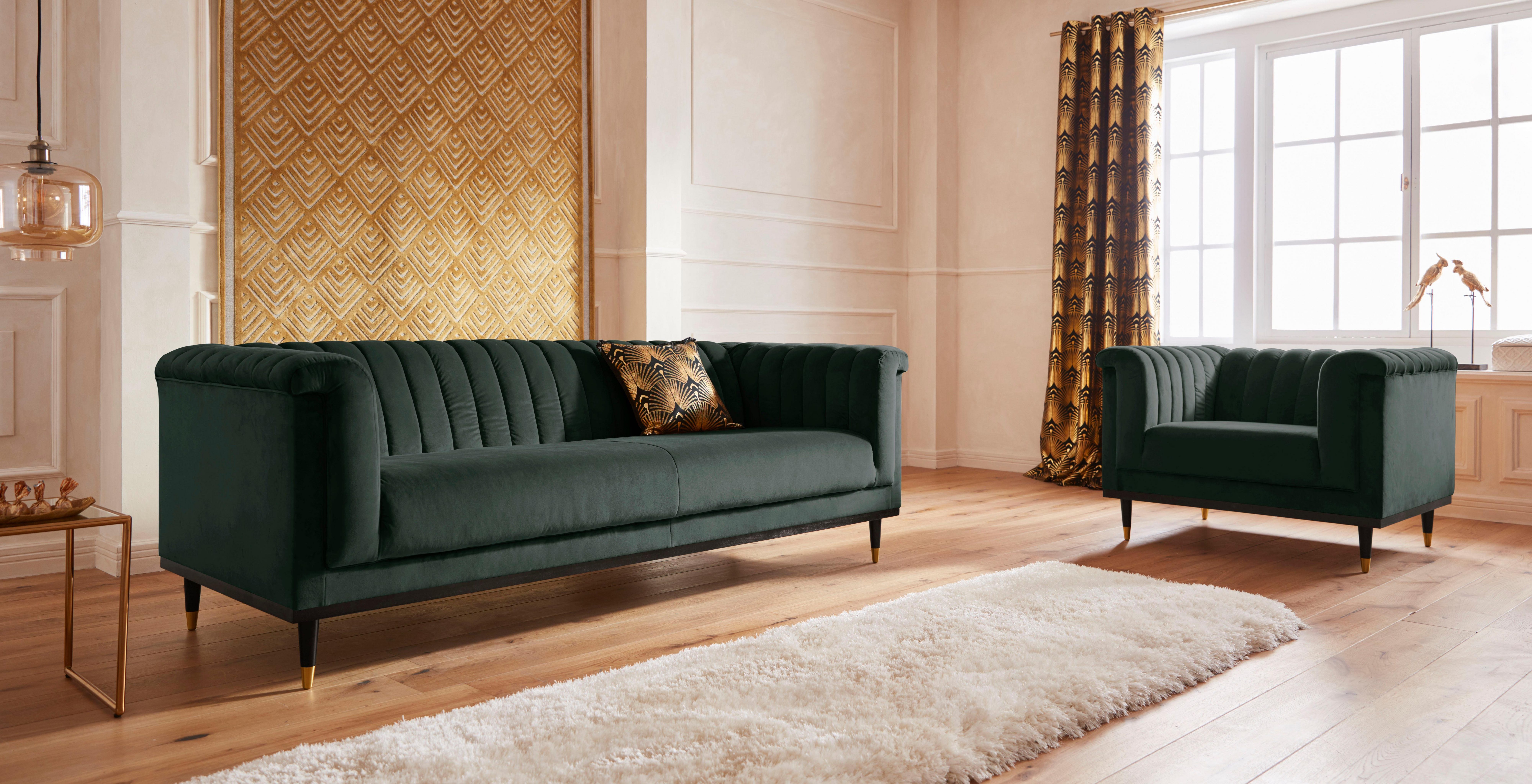 Guido Maria Kretschmer Home&Living 3-zitsbank Chamby met houten rand onder en stiksels bij de leuning