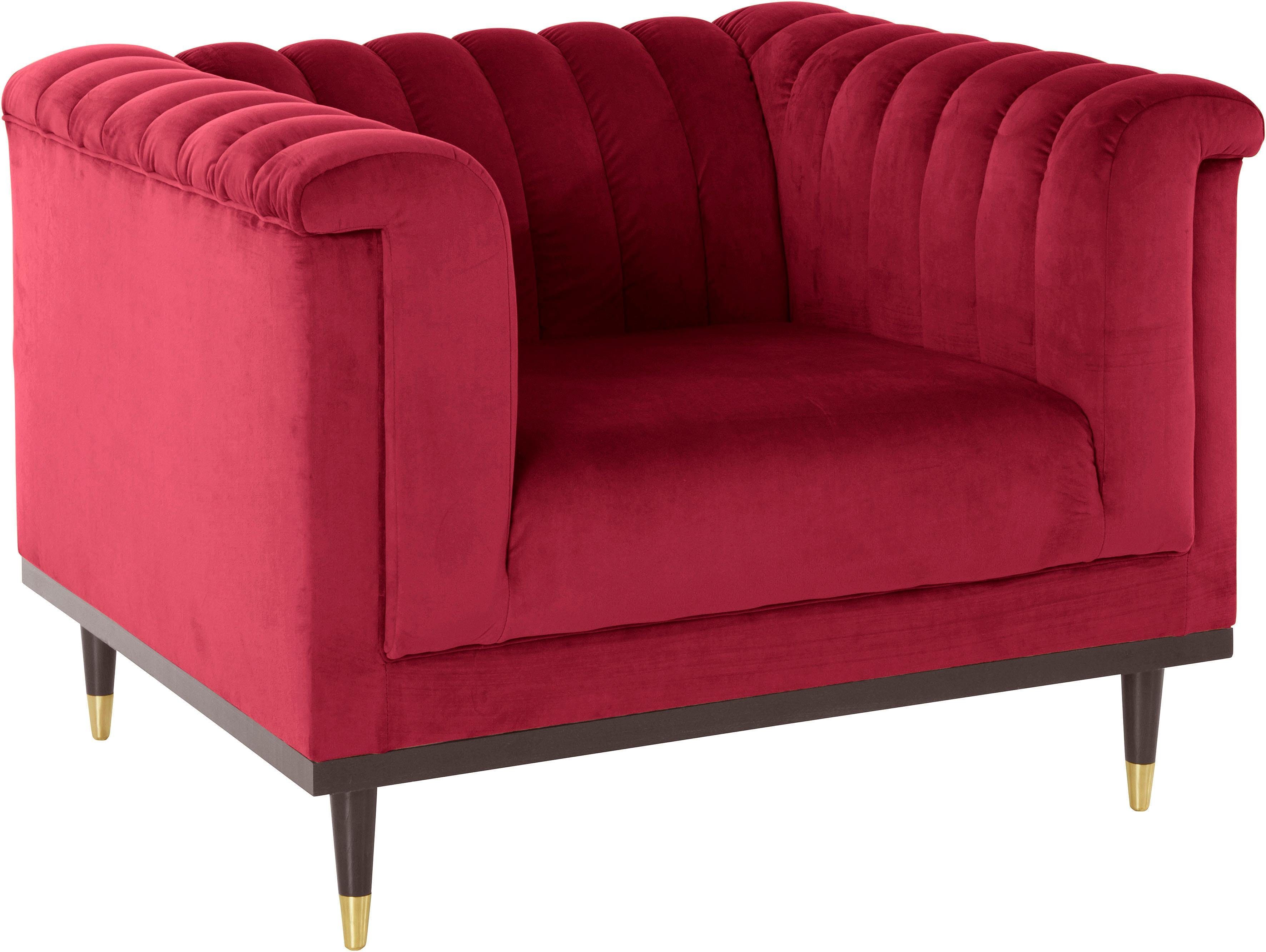 Guido Maria Kretschmer Home&Living Fauteuil Chamby met houten rand onder en stiksels bij de leuning