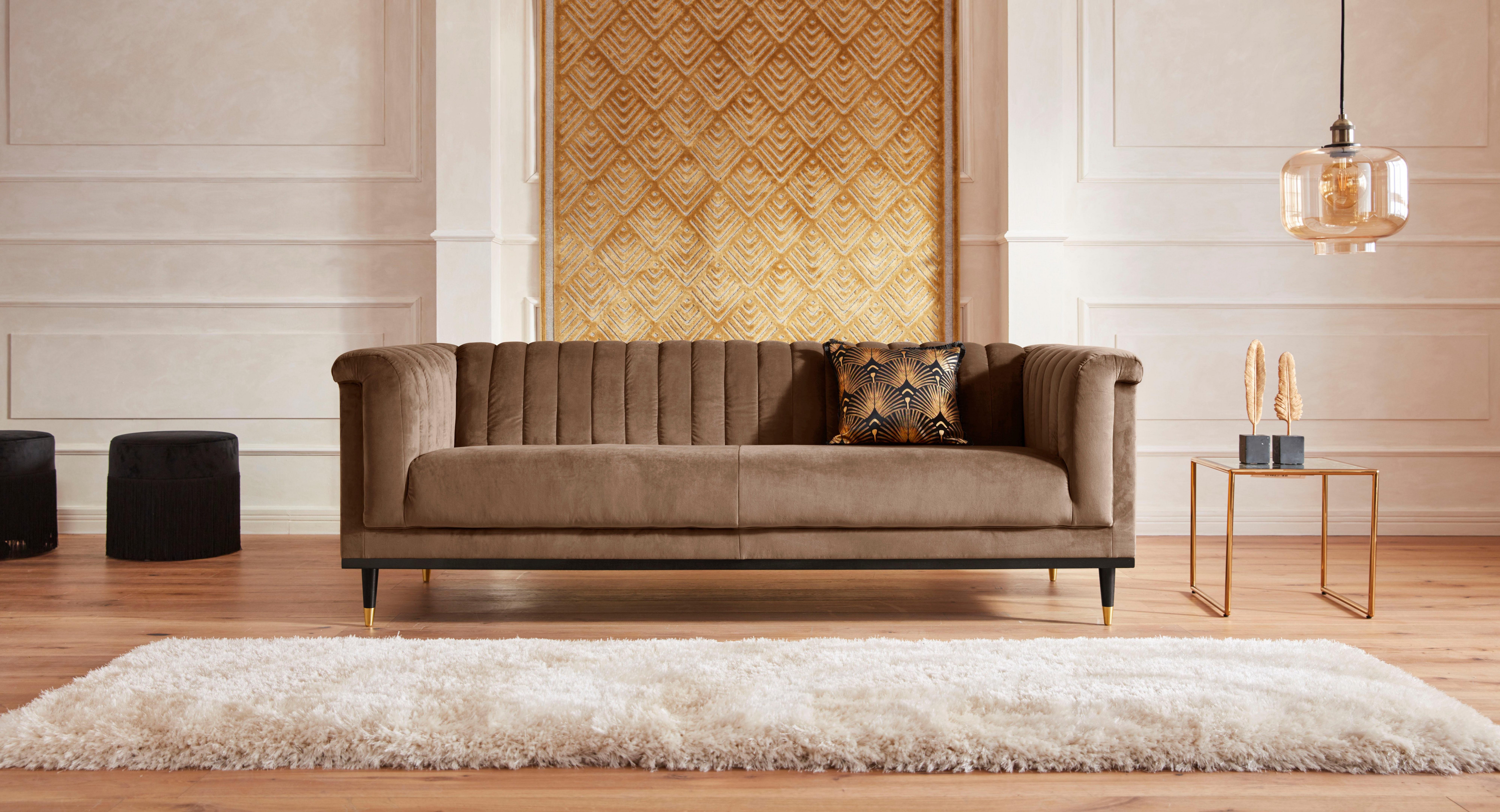 Guido Maria Kretschmer Home&Living 3-zitsbank Chamby met houten rand onder en stiksels bij de leuning
