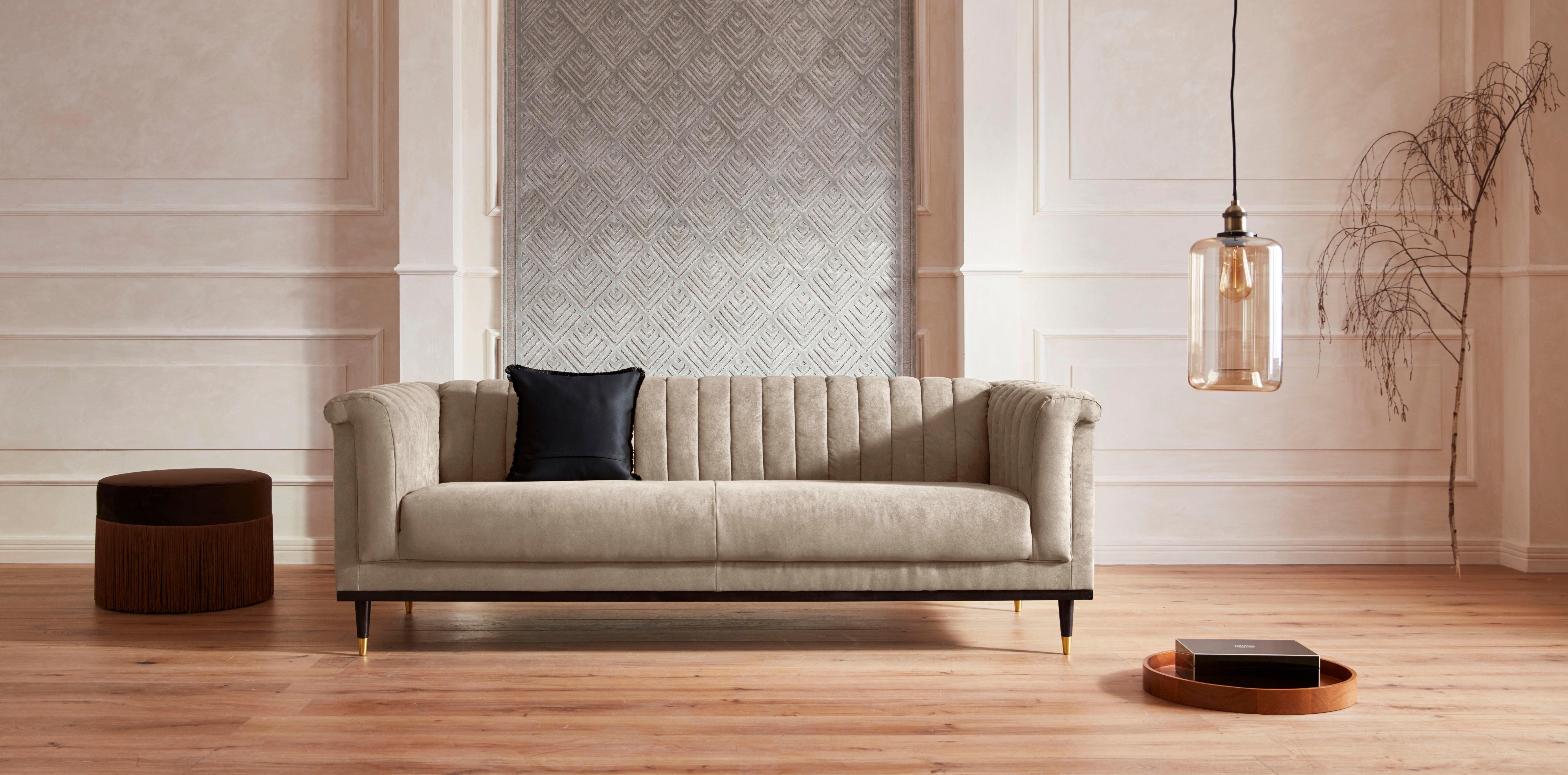 Guido Maria Kretschmer Home&Living 3-zitsbank Chamby met houten rand onder en stiksels bij de leuning