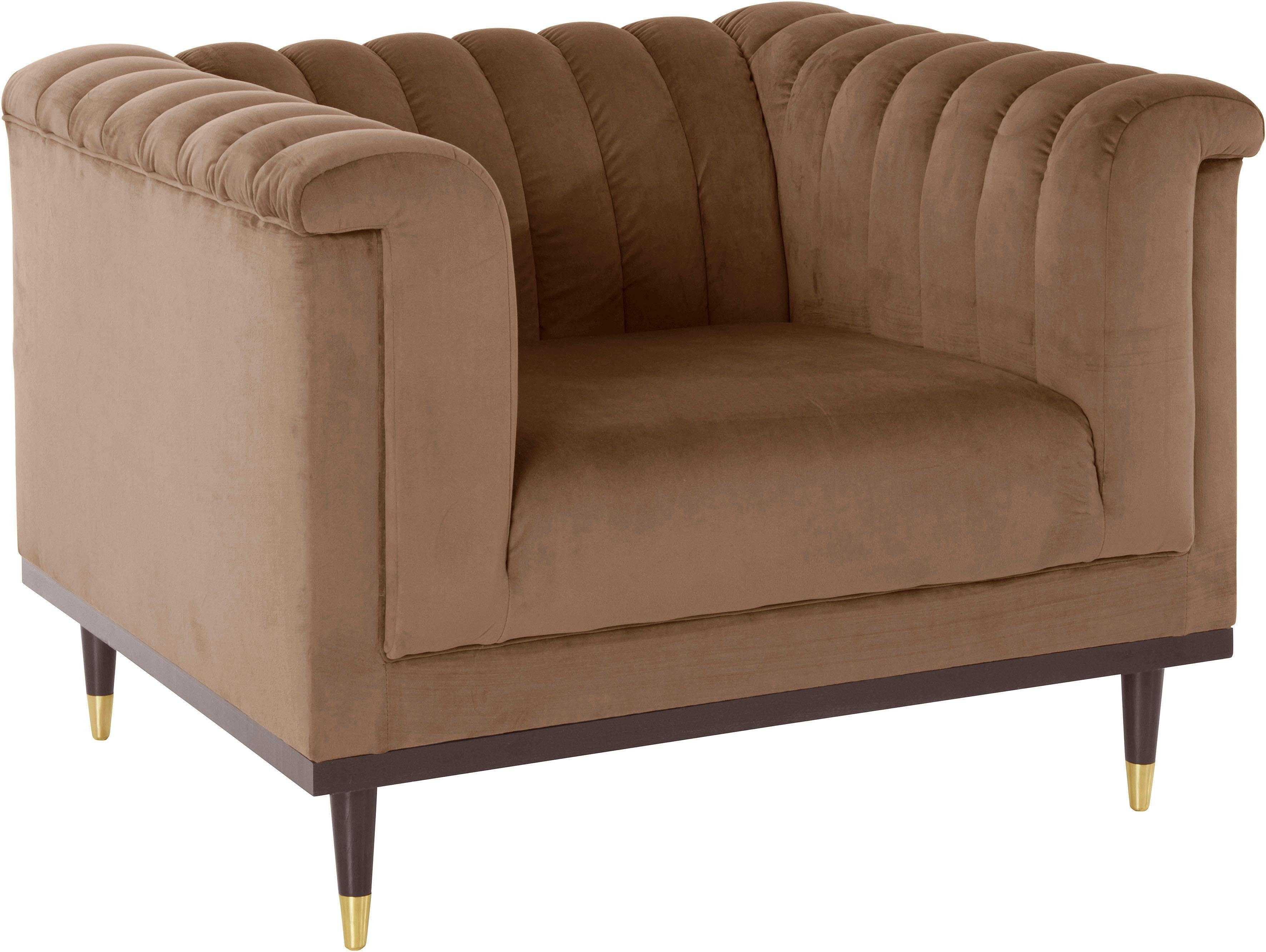 Guido Maria Kretschmer Home&Living Fauteuil Chamby met houten rand onder en stiksels bij de leuning