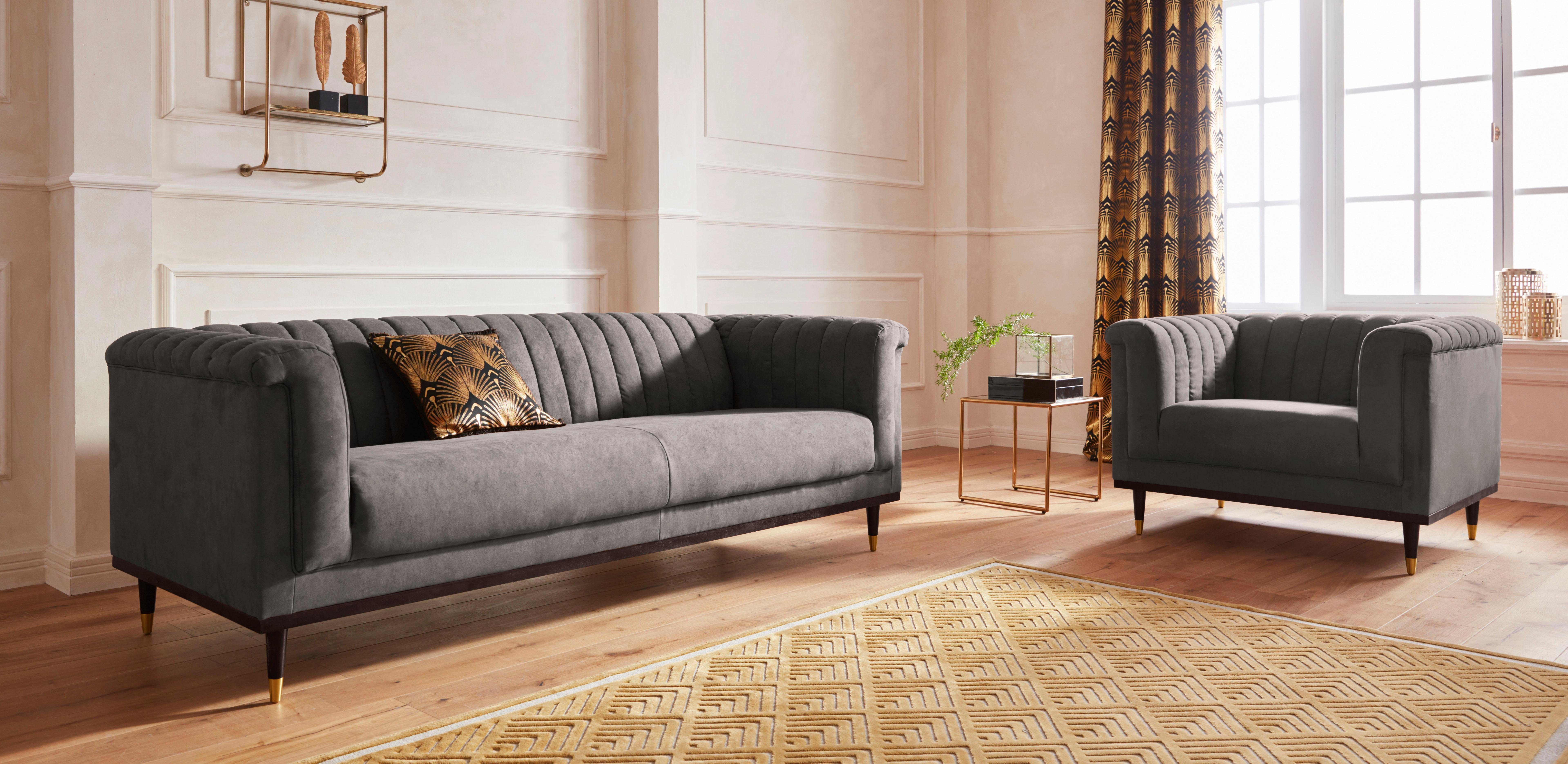 Home affaire Fauteuil Chamby met houten rand onder en stiksels bij de leuning