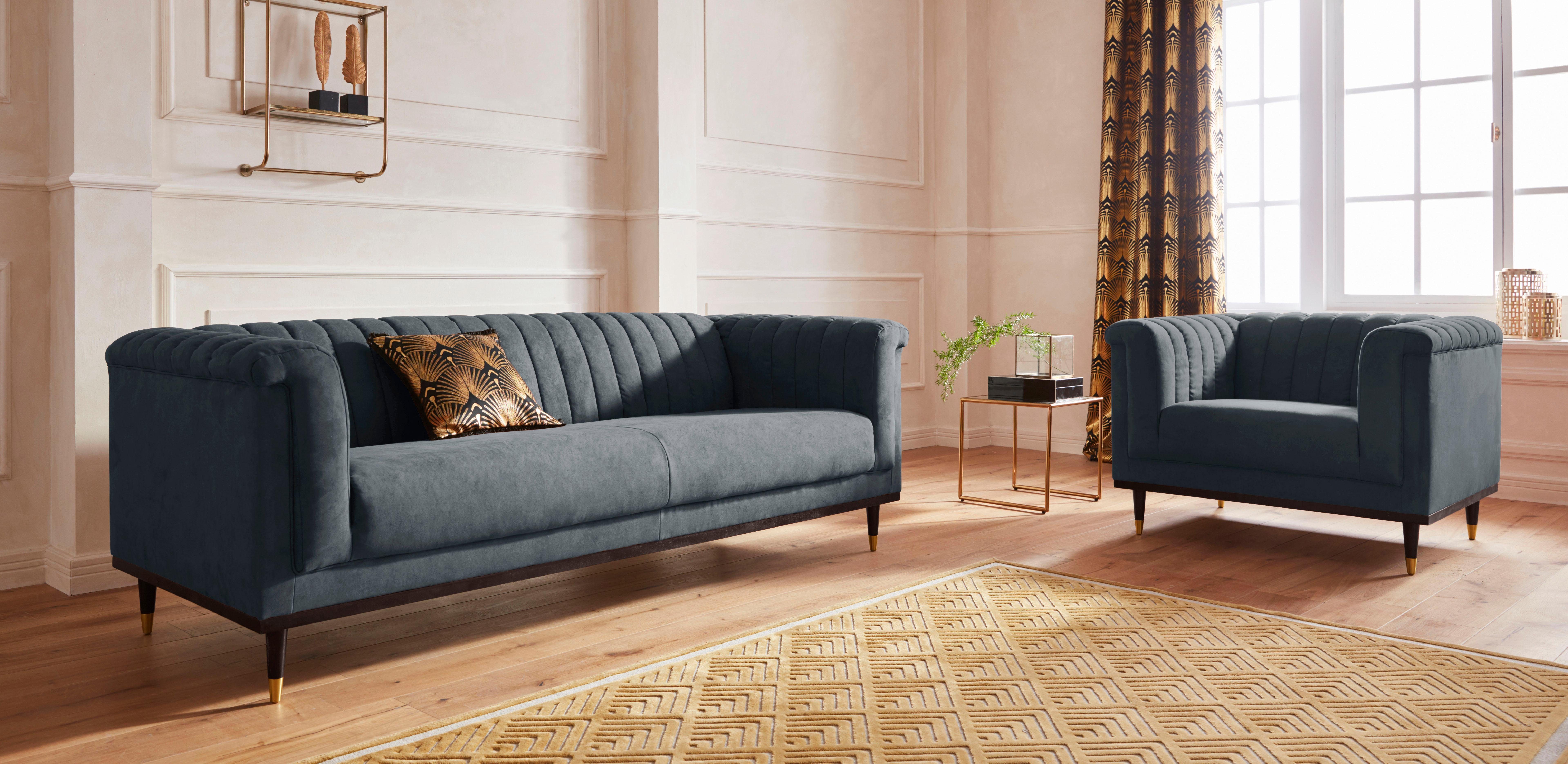 Guido Maria Kretschmer Home&Living Fauteuil Chamby met houten rand onder en stiksels bij de leuning