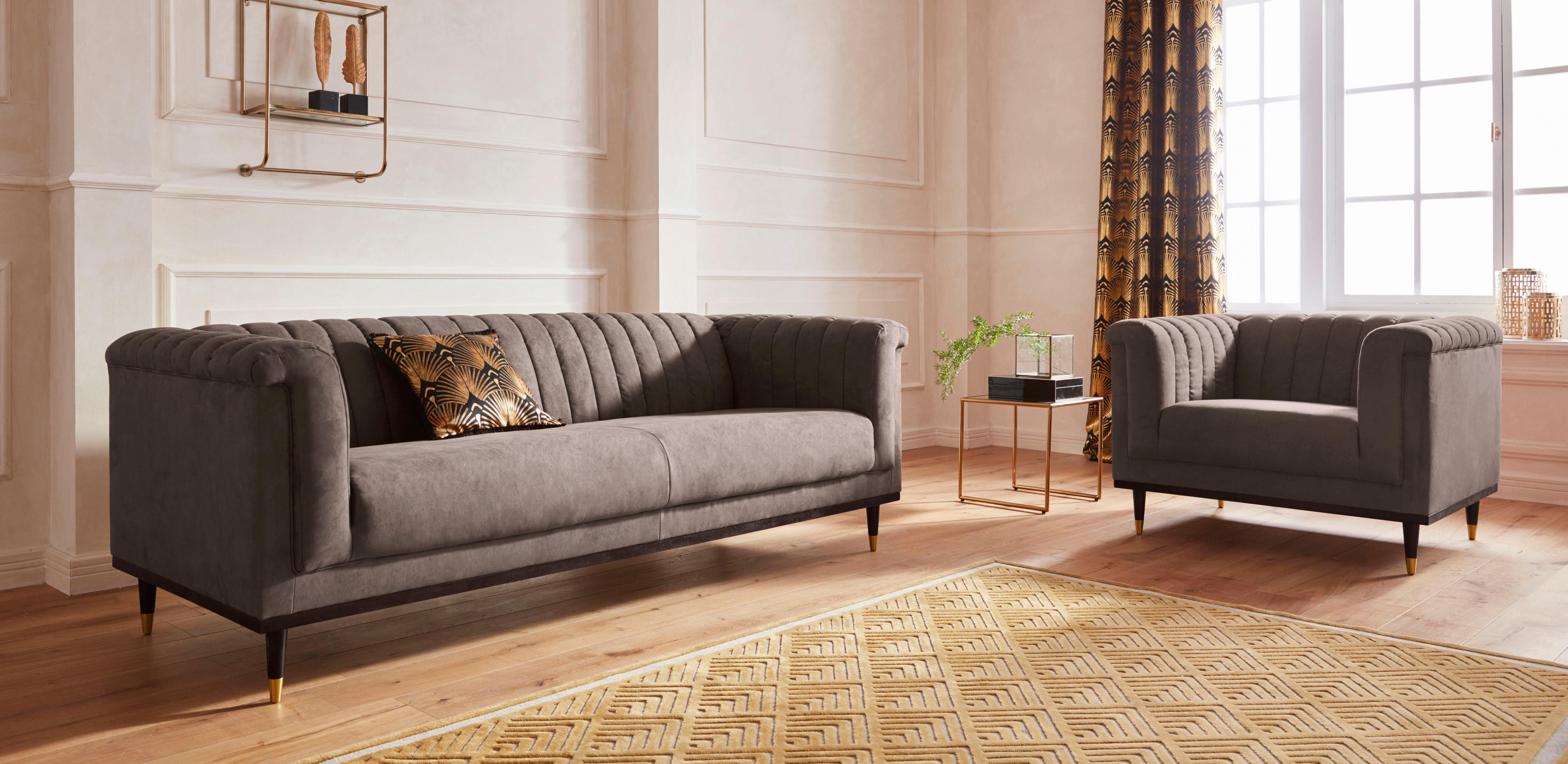 Guido Maria Kretschmer Home&Living Fauteuil Chamby met houten rand onder en stiksels bij de leuning