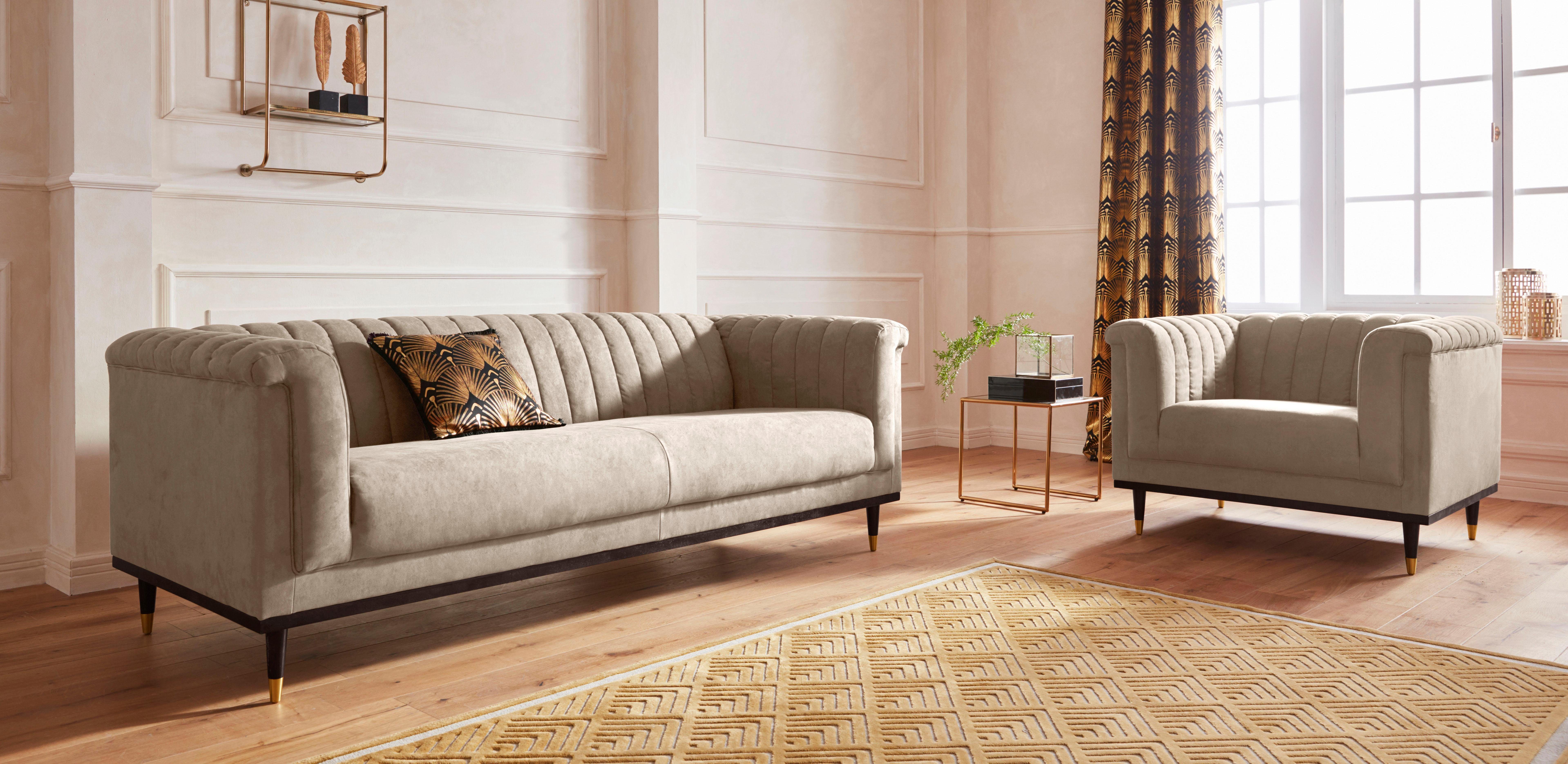 Guido Maria Kretschmer Home&Living 3-zitsbank Chamby met houten rand onder en stiksels bij de leuning