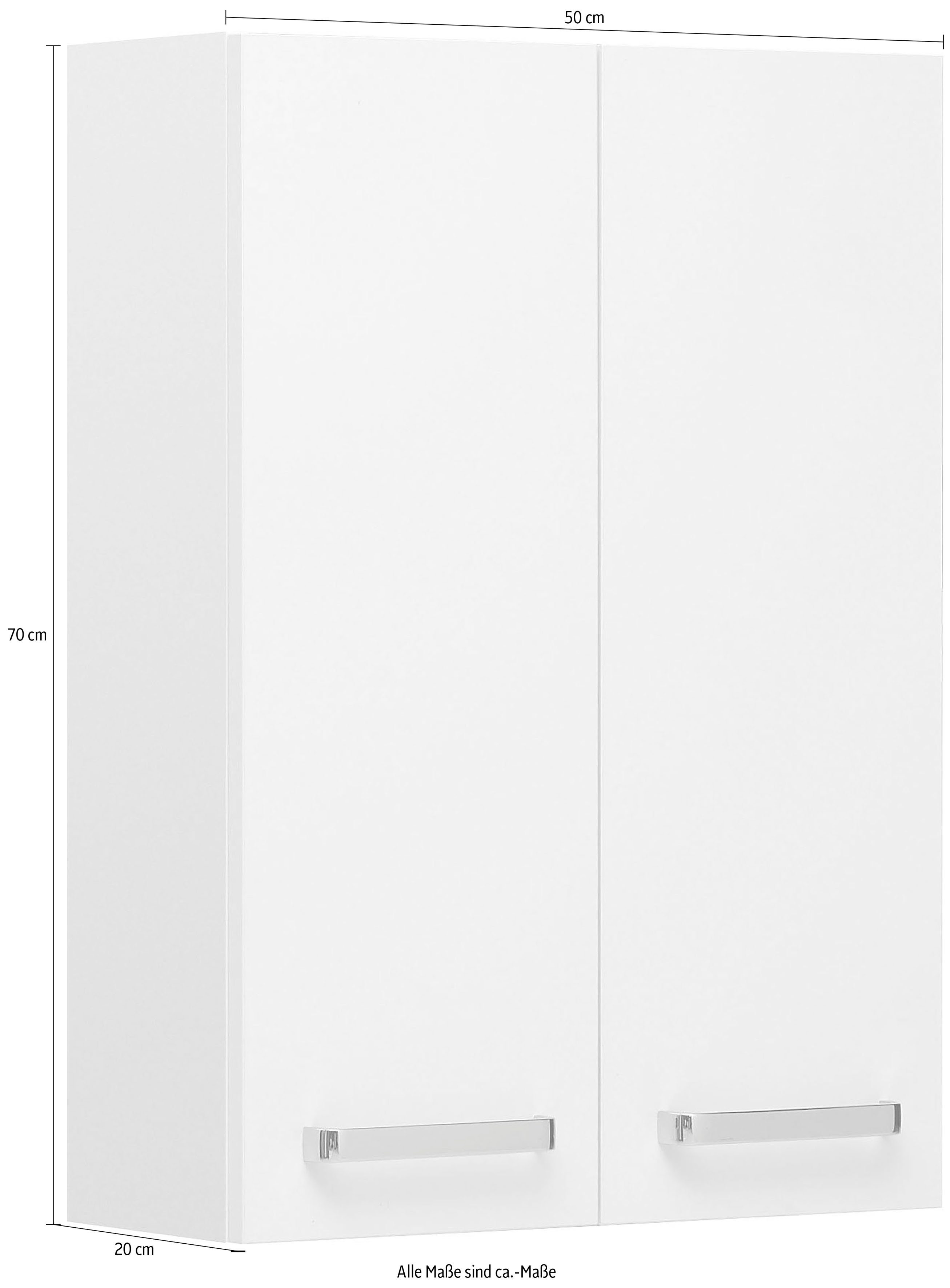 Saphir Hangend kastje Quickset wand-badkast 50 cm breed met 2 deuren en 2 legplanken Badkamer-hangend kastje inclusief deurdemper, grepen in glanzend chroom