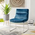 andas fauteuil gil met een mooi chroomkleurig metalen frame, met een gemakkelijk te onderhouden fluwelen overtrekstof, in drie verschillende kleurvarianten, zithoogte 47,5 cm blauw