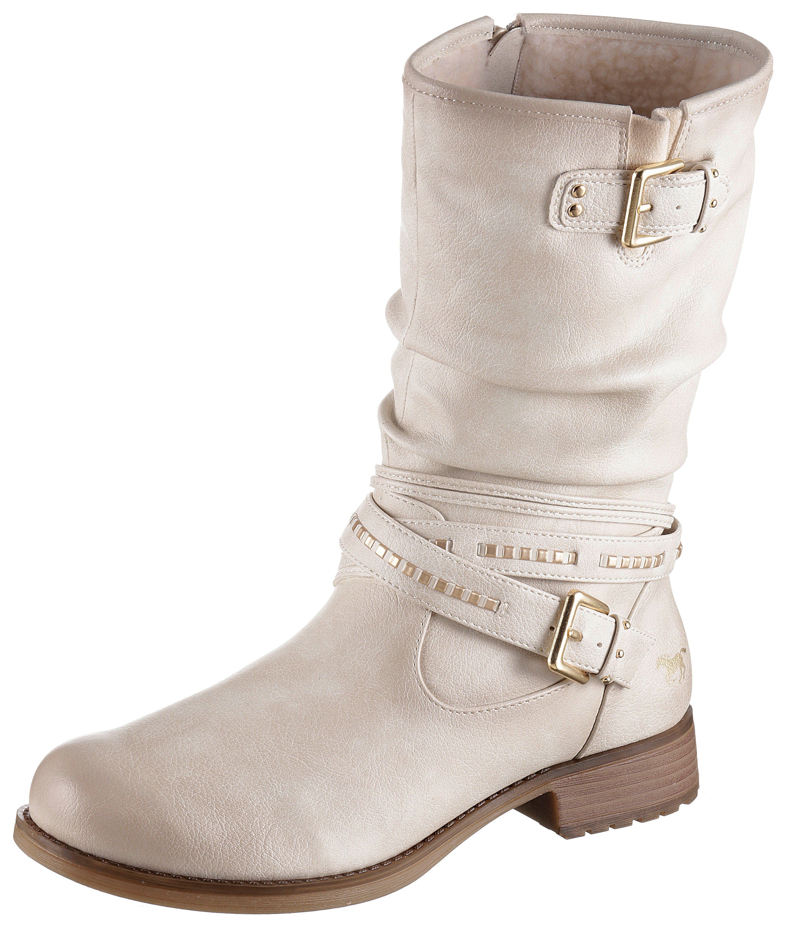 Mustang Shoes Winterlaarzen , enkellaarsjes, winterlaarzen met decoratieve gespen aan de slouchy schacht dames winterlaarzen maat 39 EU beige