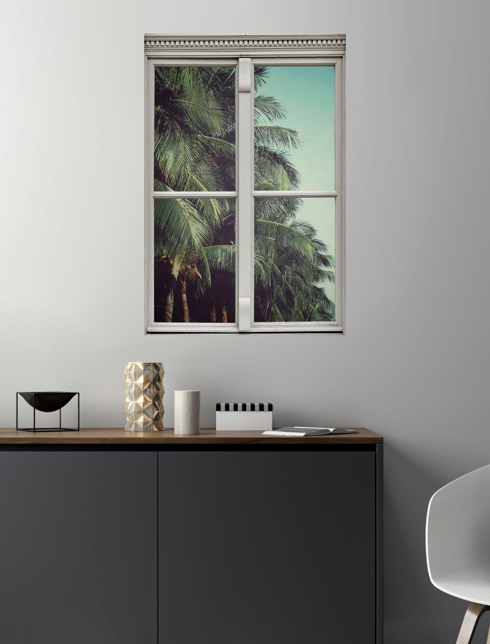 queence Wandfolie Palmen Muursticker, muurdecoratie, zelfklevend, 3D, raam