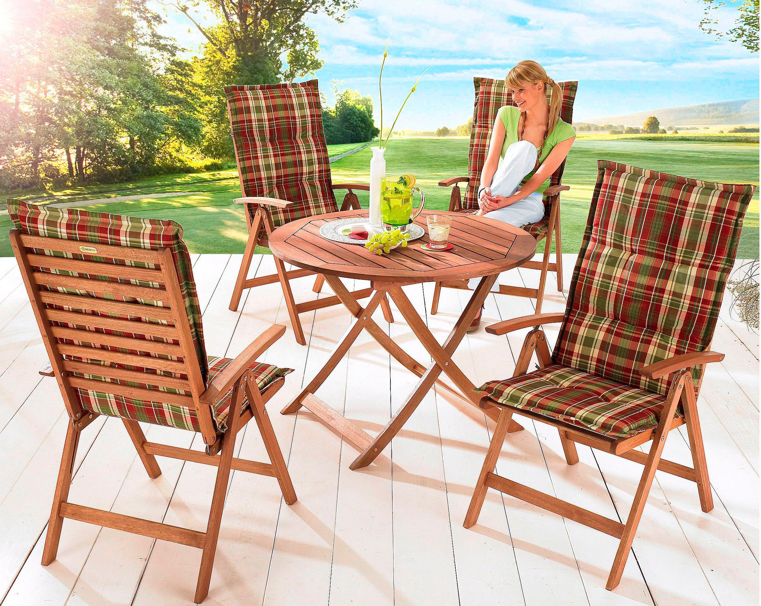 MERXX Tuintafel Borkum Ø 100 cm, hoogte: 74 cm, inklapbaar