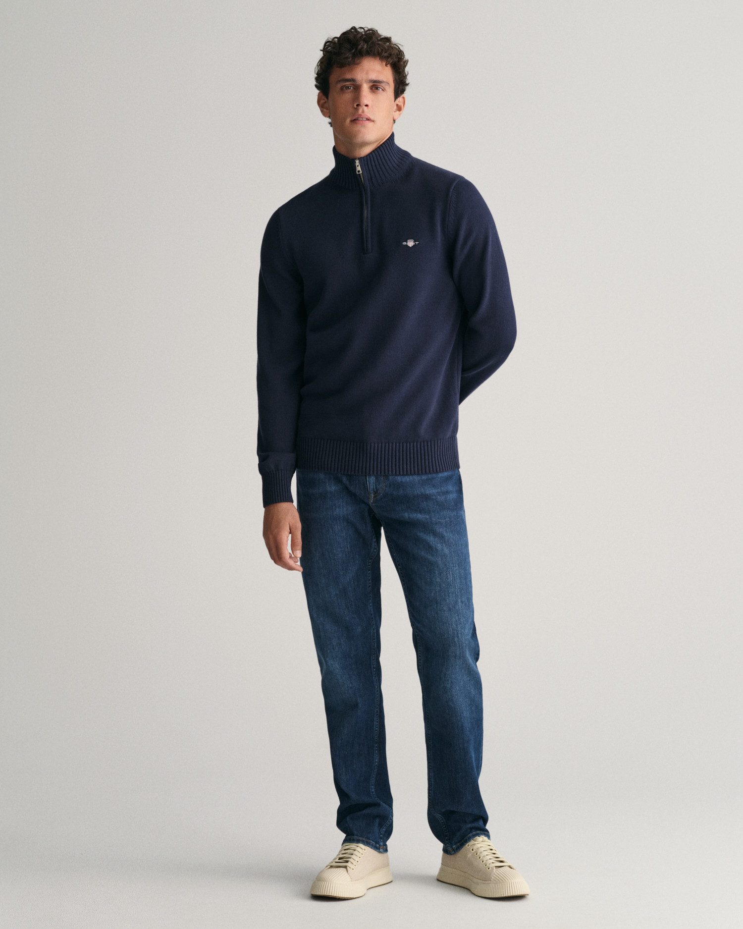 Gant Schipperstrui CASUAL COTTON HALFZIP met geborduurd grafisch logo op de borst