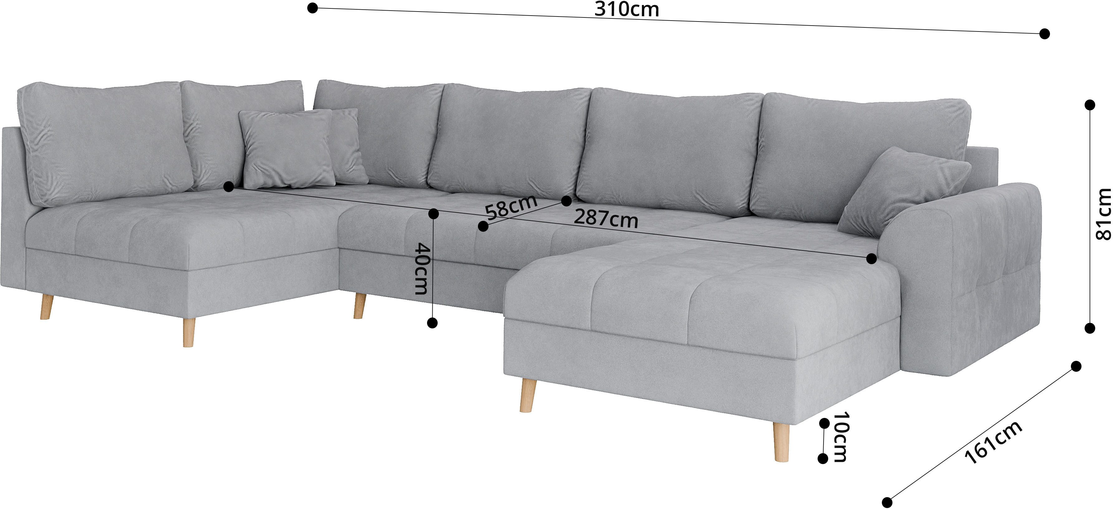 Home affaire Zithoek CHARRE U-vorm met ottomane, afmetingen B/D/H: 310/161/81 cm fijne stiksels, losse rug- en sierkussens, ook in cord en bouclé