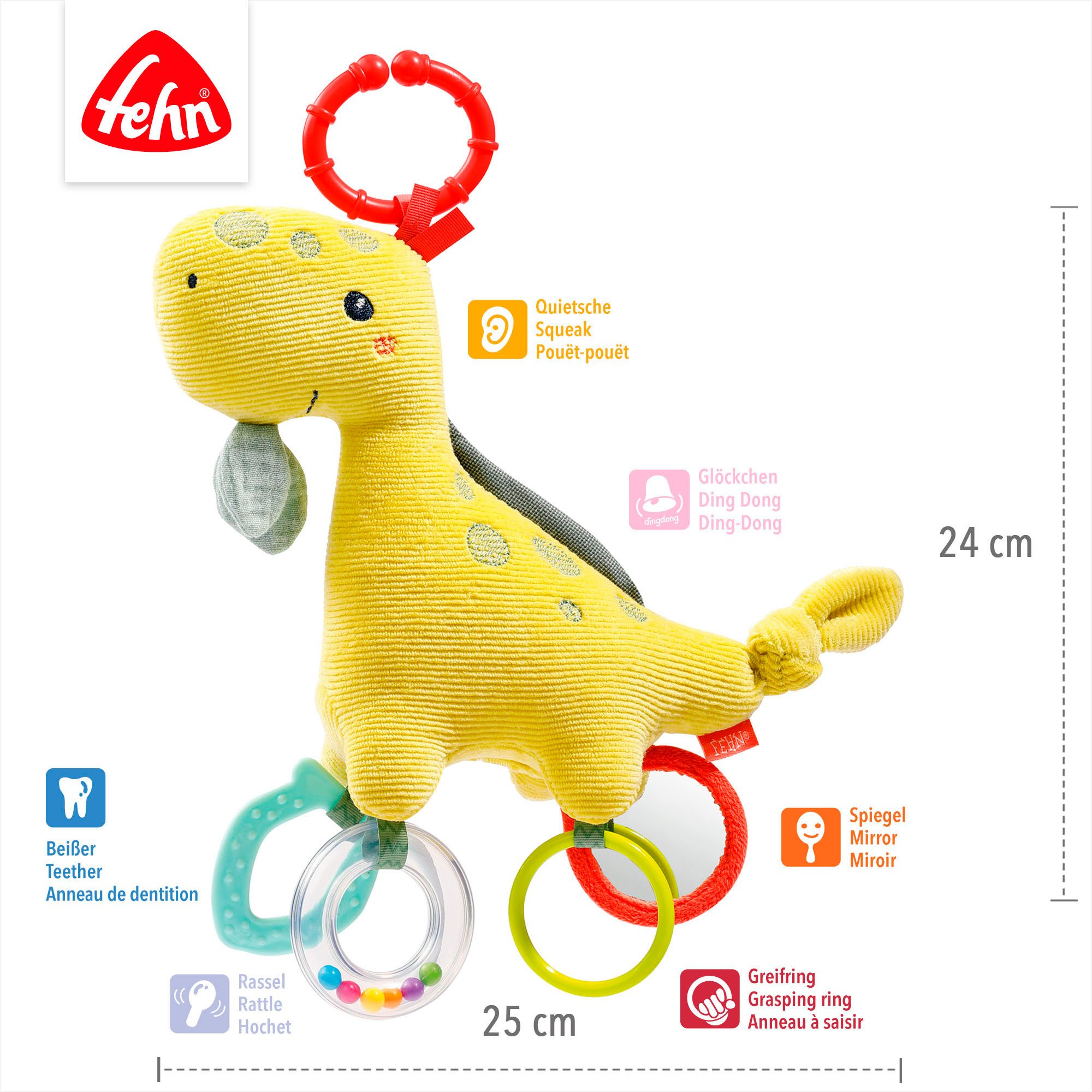 Fehn Kinderwagen hanger Activity Happy dino met bevestigingsring