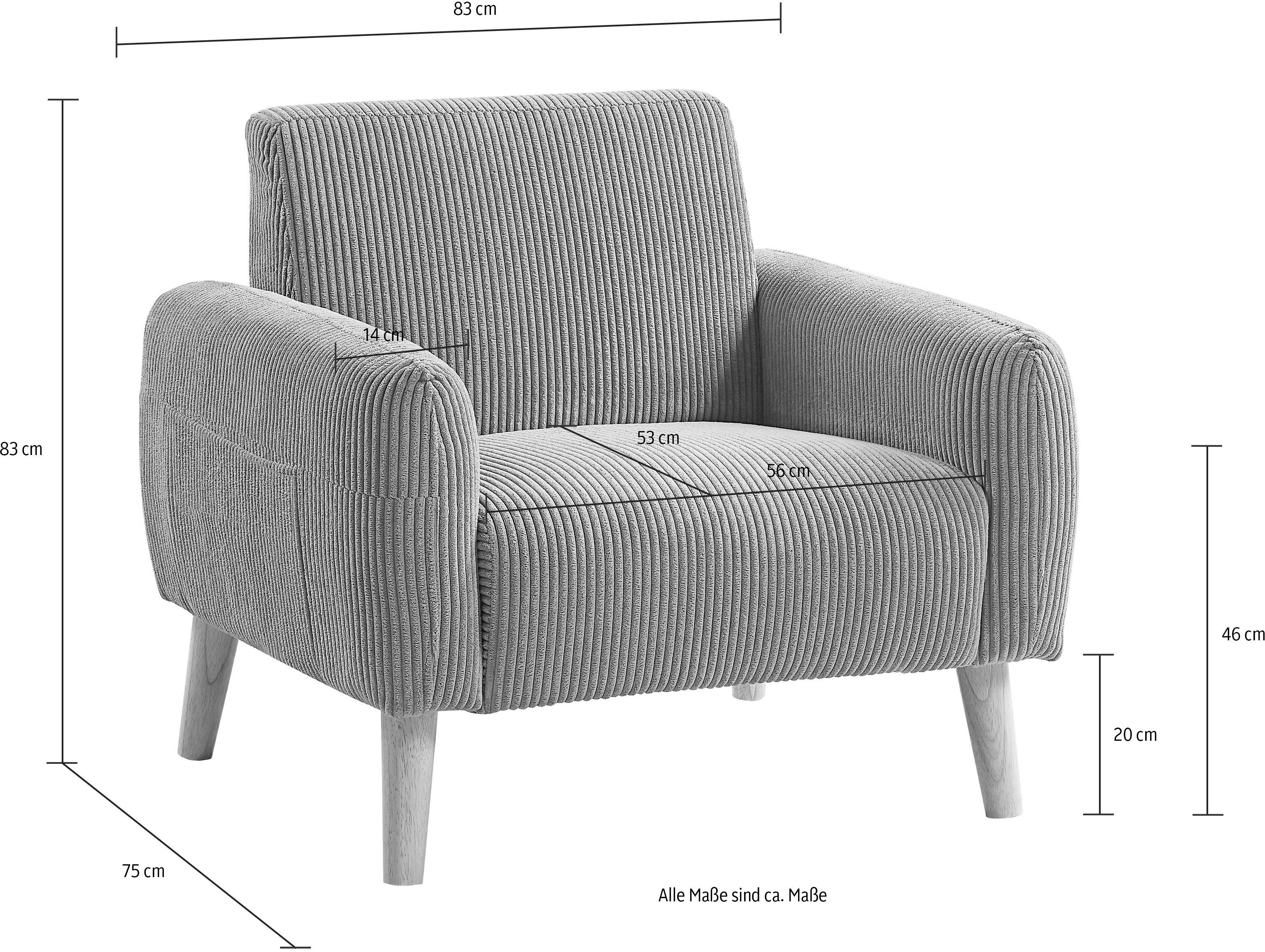 ATLANTIC home collection Fauteuil Moby met binnenvering, kleine zak en moderne ribfluwelen bekleding