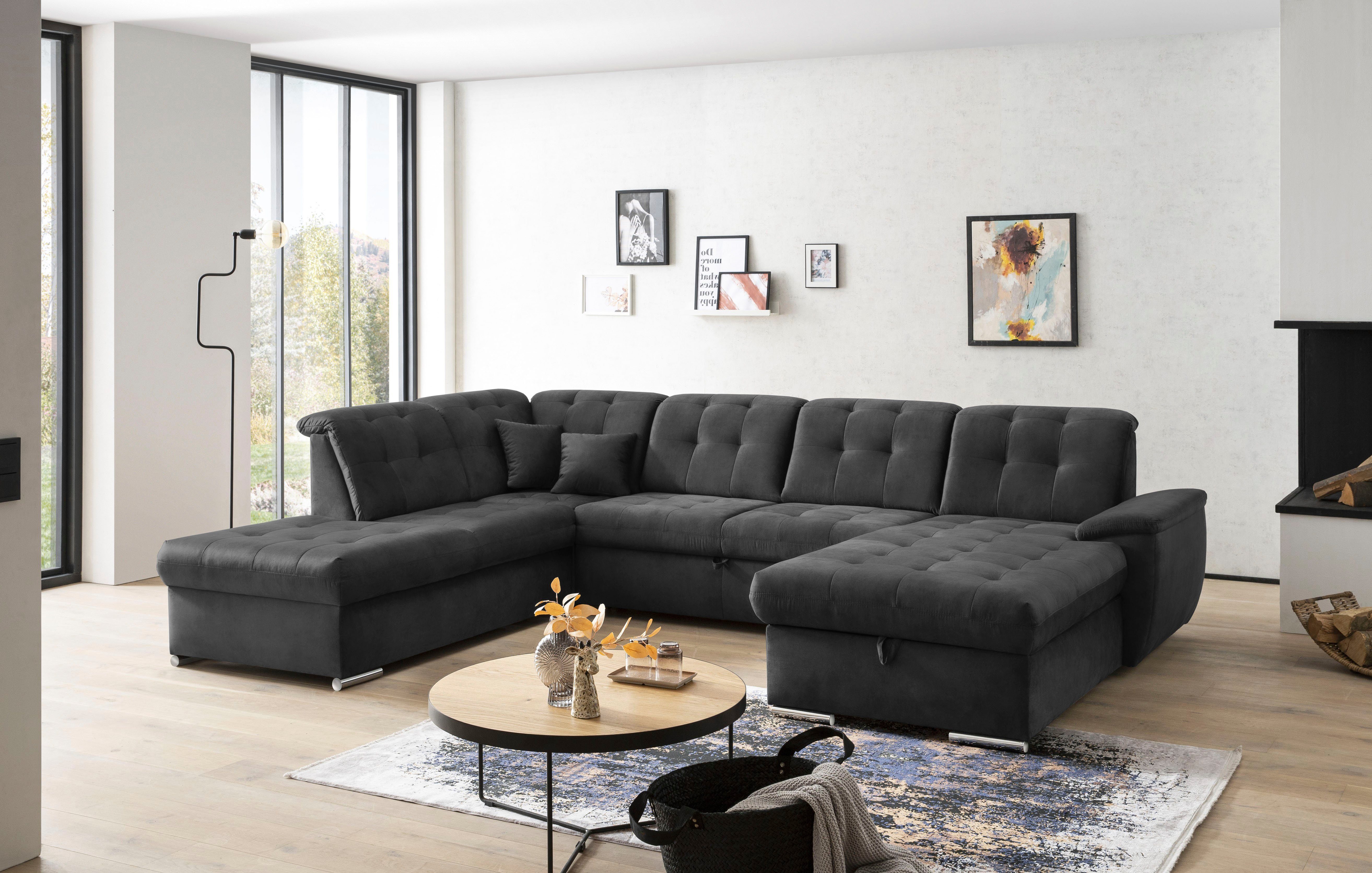 exxpo - sofa fashion Zithoek Durango, uitgebreide zit- en rugverwerking, comfortabel, U-vorm inclusief verstelbare hoofdsteun, naar keuze met slaapfunctie en bedkist (4-delig)