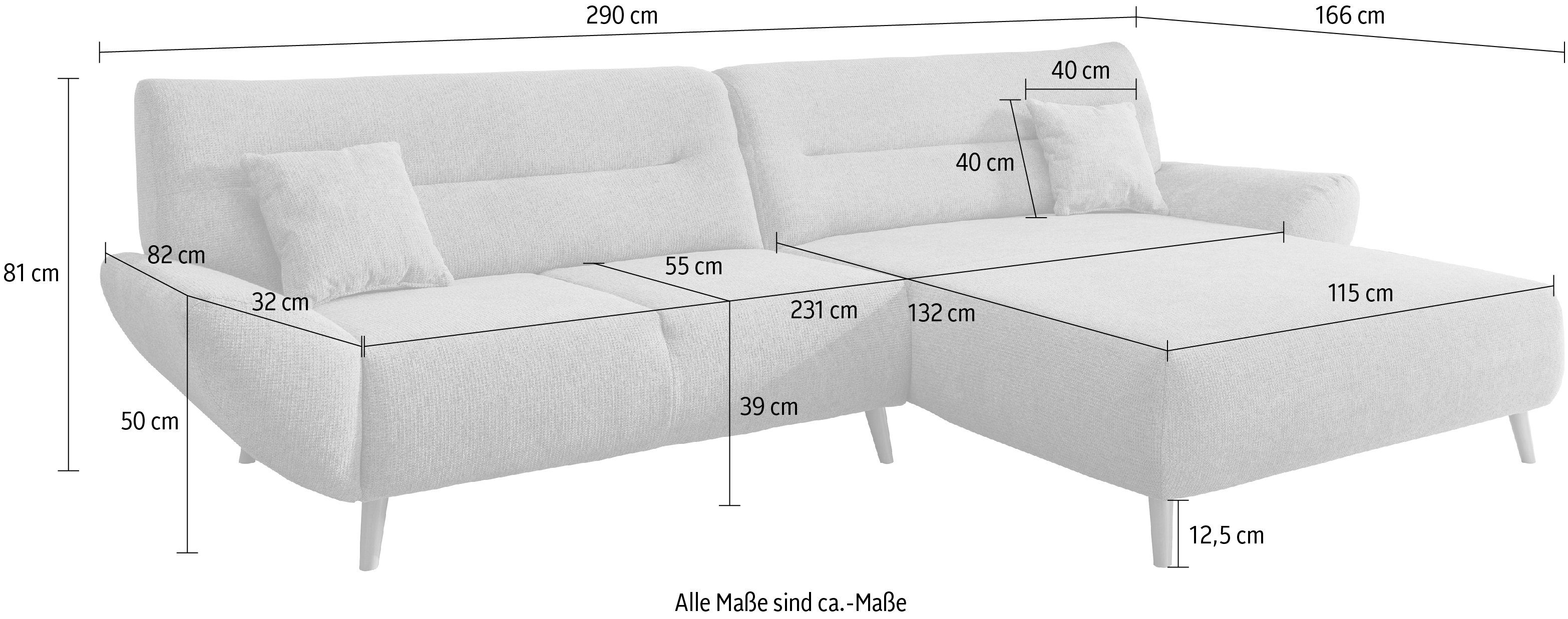 INOSIGN Hoekbank Drago, elegant en tijdloos, comfortabel, houten voet, L-vorm