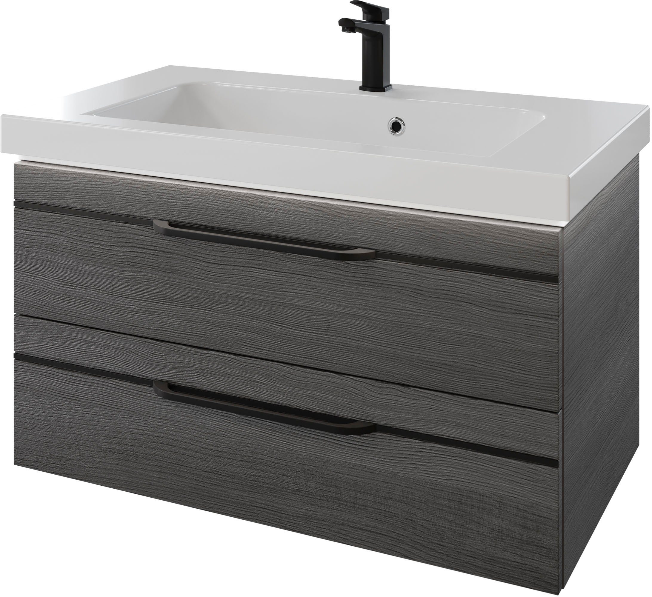 Saphir Wastafelonderkast Serie Balto mineraalmarmeren wastafel met onderkast, 92 cm breed Wastafelmeubel met 2 laden, badkamerkast in verschillende