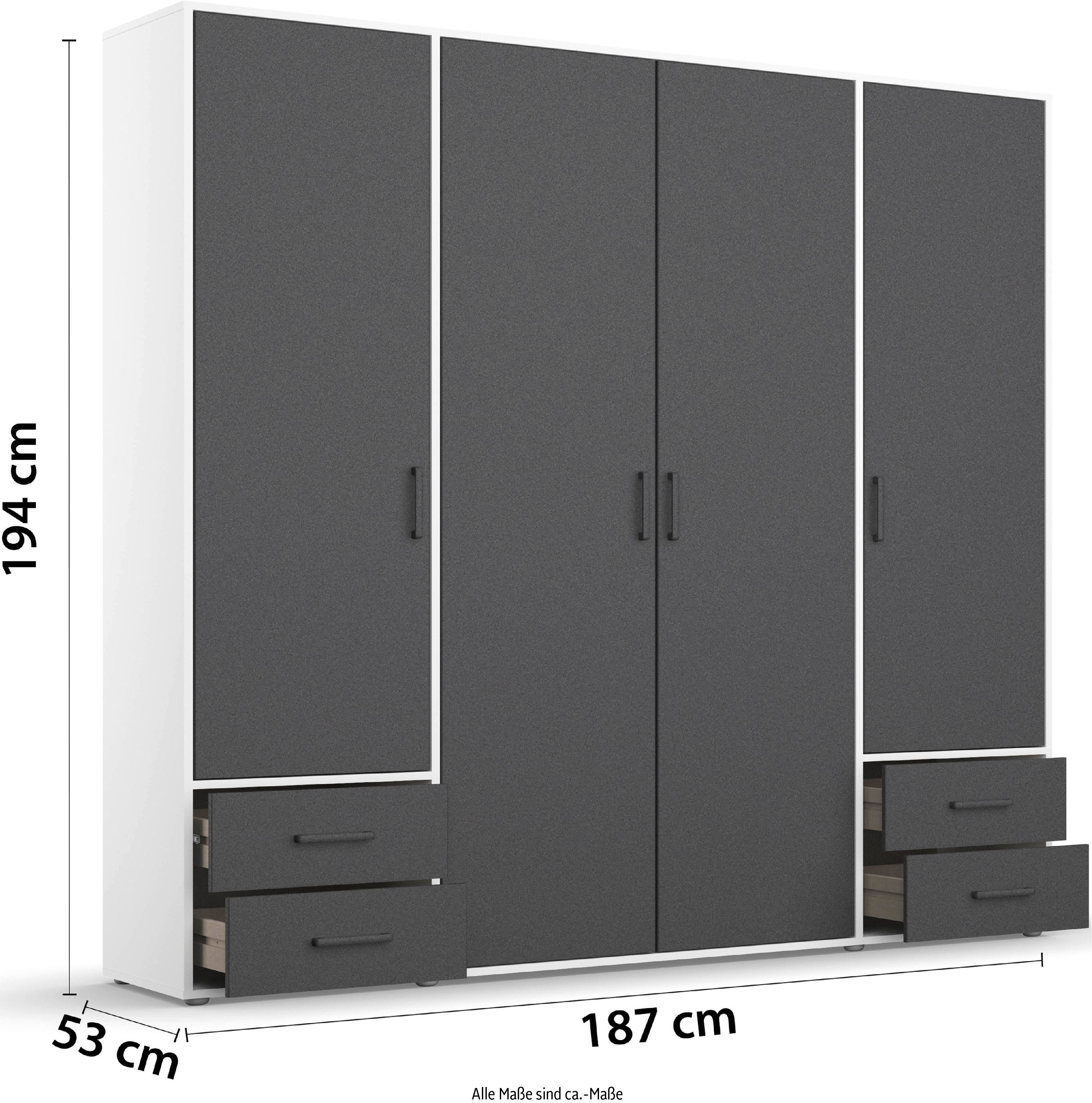 rauch Draaideurkast Kledingkast kast garderobe linnenkast VOYAGER moderne grepen in grijs metallic met buitenlades made in germany