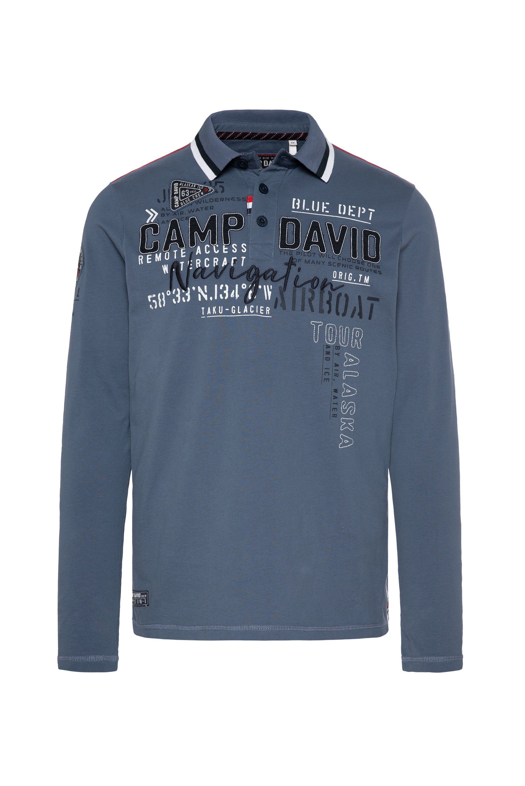 CAMP DAVID Poloshirt met lange mouwen met logo-applicaties