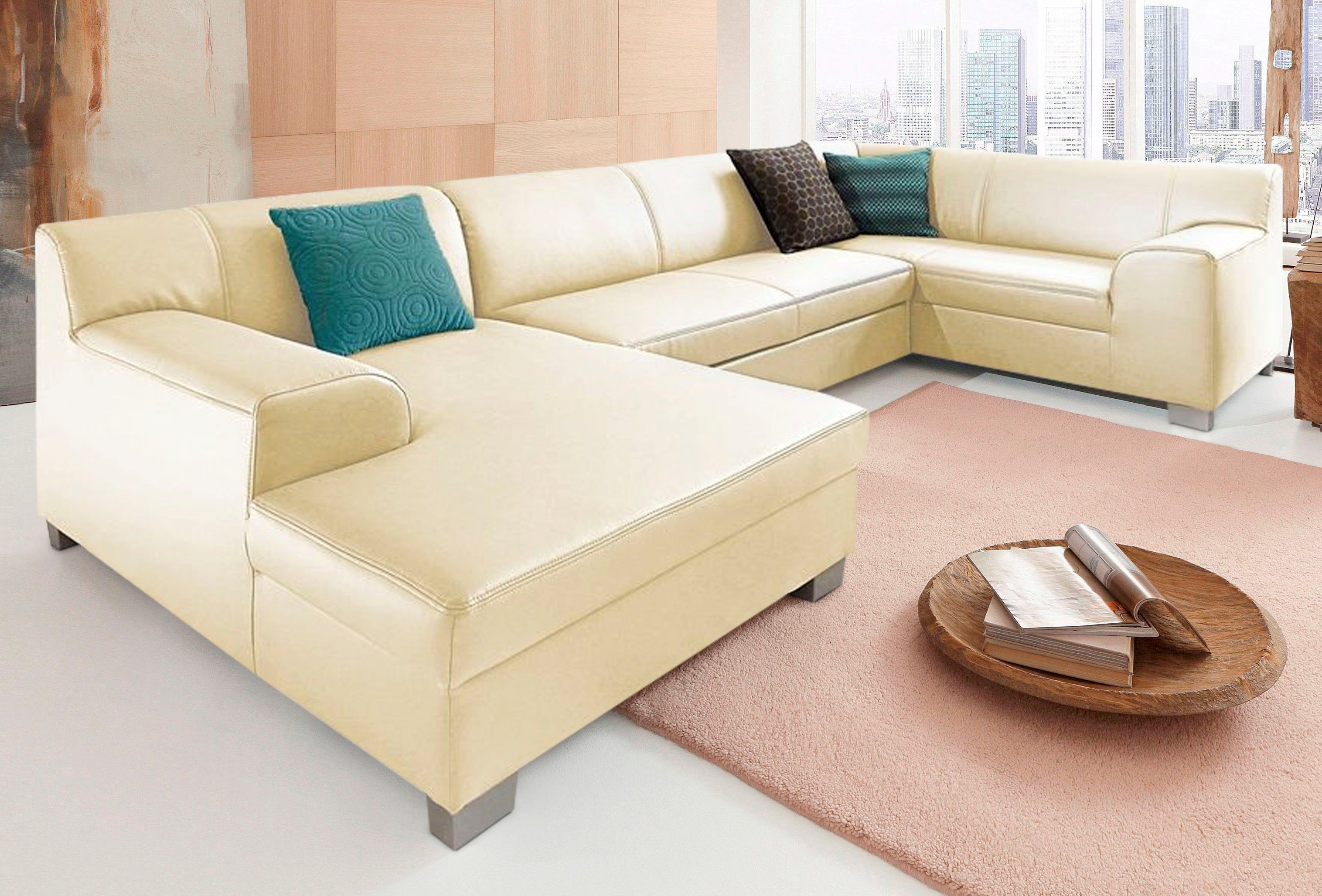 DOMO collection Zithoek Amando U-vorm beige, zithoeken, Breedte ligoppervlak: 119 cm, Lengte ligoppervlak: 275 cm