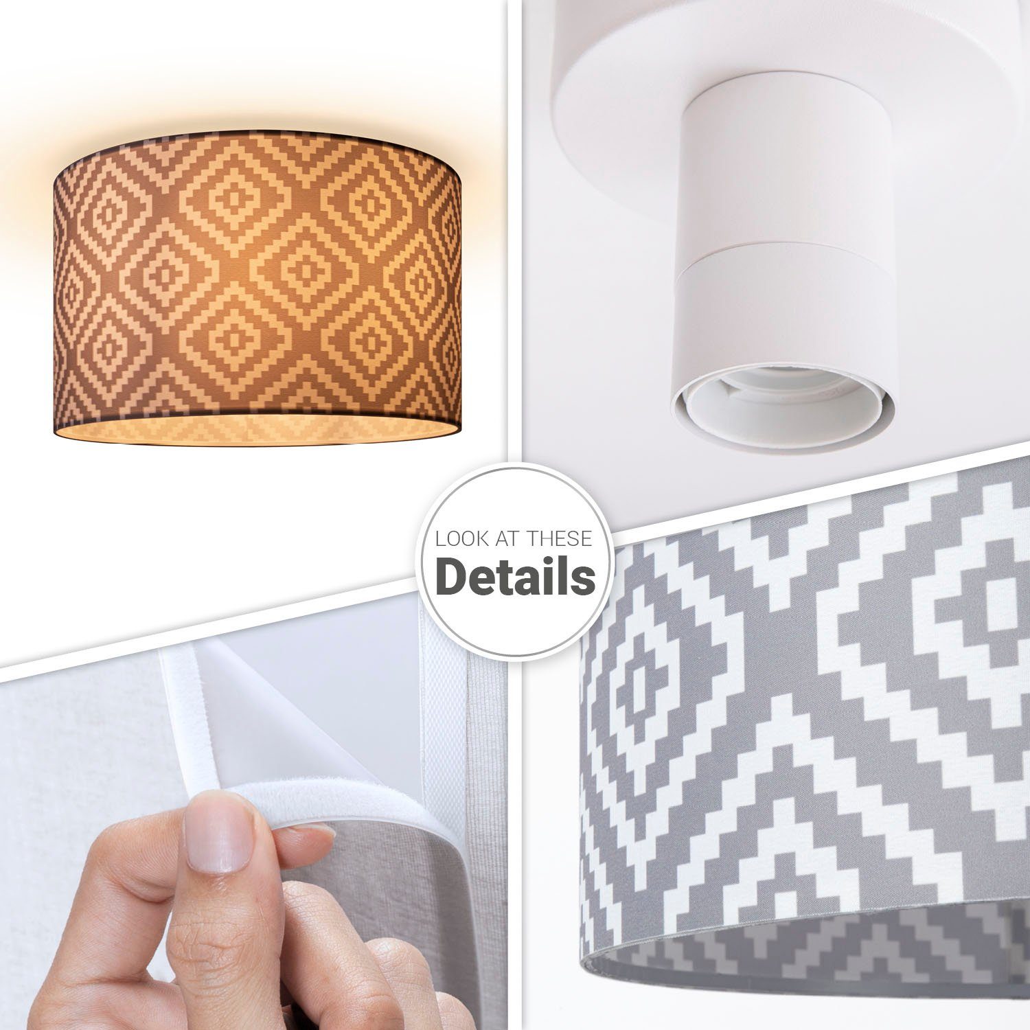 Paco Home Plafondlamp Hugo Stella Stoff lampenkap vintage woonkamerlamp rond retro ontwerp textiel
