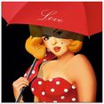 artland print op glas pin-upgirl onder rode paraplu (1 stuk) rood