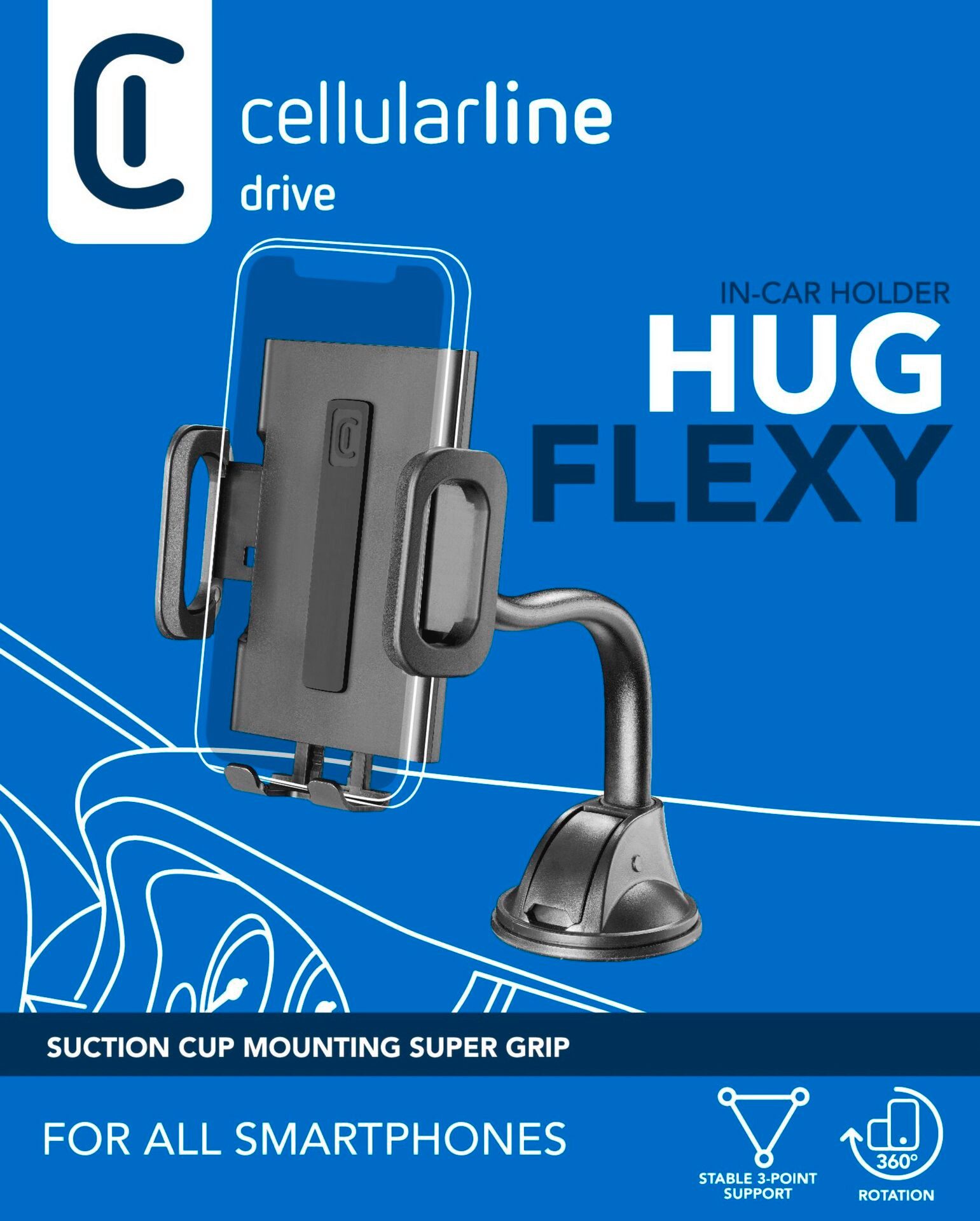 Cellularline Gsm-houder Auto-houder HUG FLEXI met supergrip zuignap