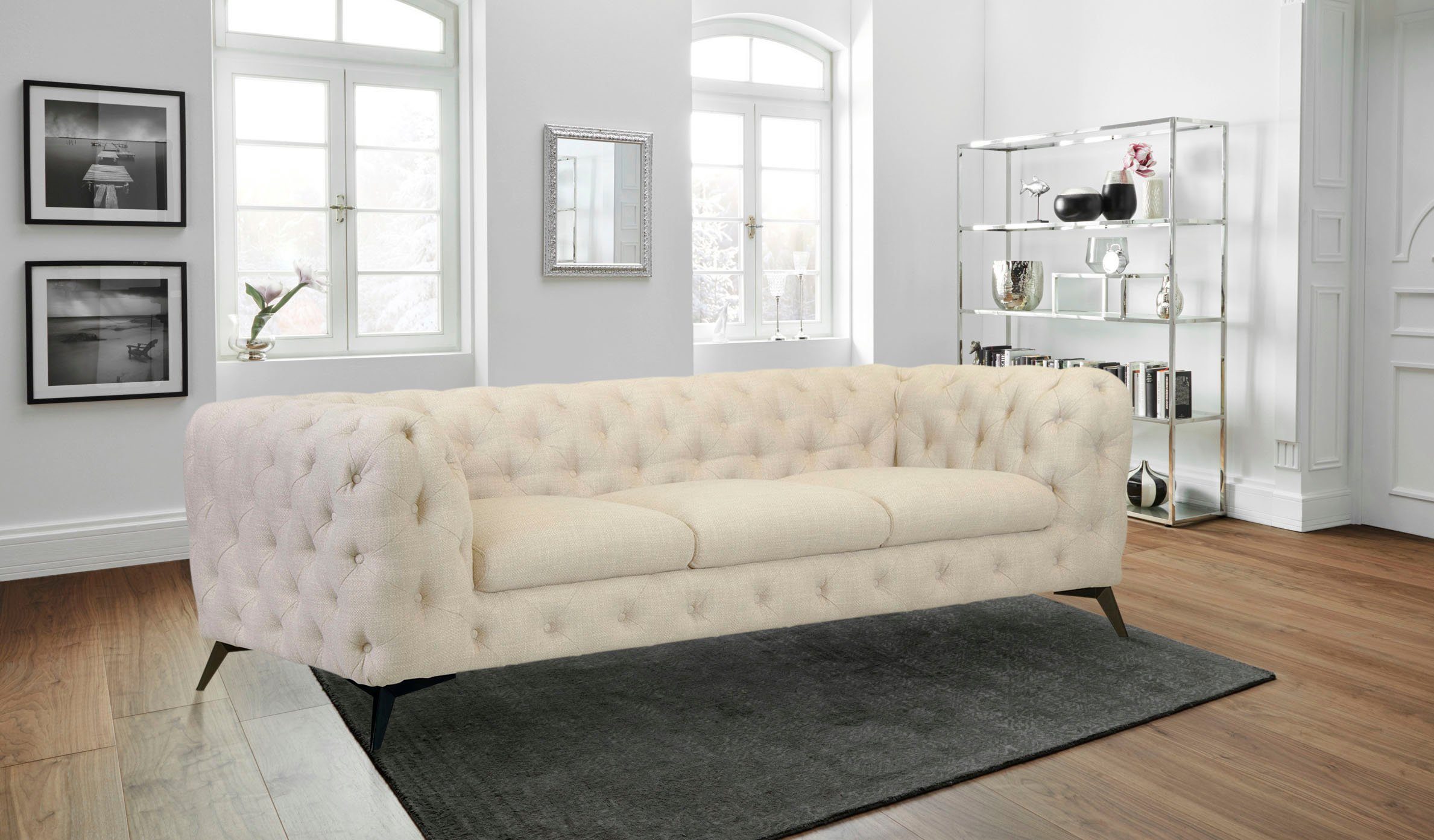 Leonique Chesterfield-bank Glynis luxueuze capitonnage, moderne chesterfield look, kleur van de poten ter keuze
