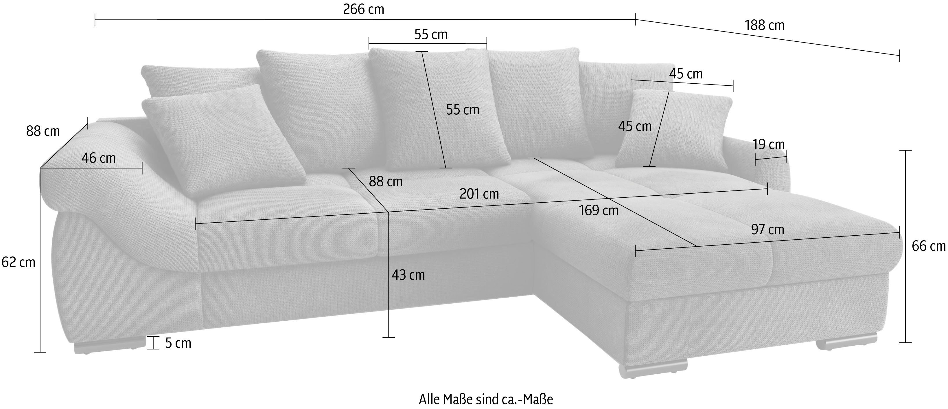 Mr. Couch Hoekbank Livorno DuraFlex L-vorm incl. hoogslaper beduitbreiding, xl bedbox wit gecoat