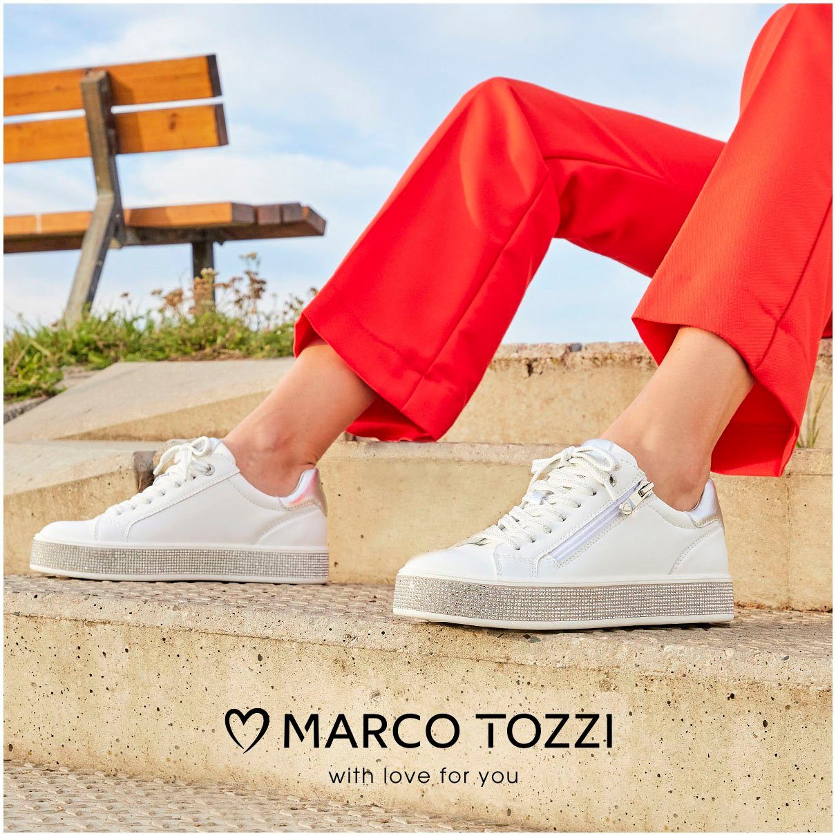 Marco Tozzi Plateausneakers vrijetijdsschoen, lage schoen, veterschoen met contrast bies