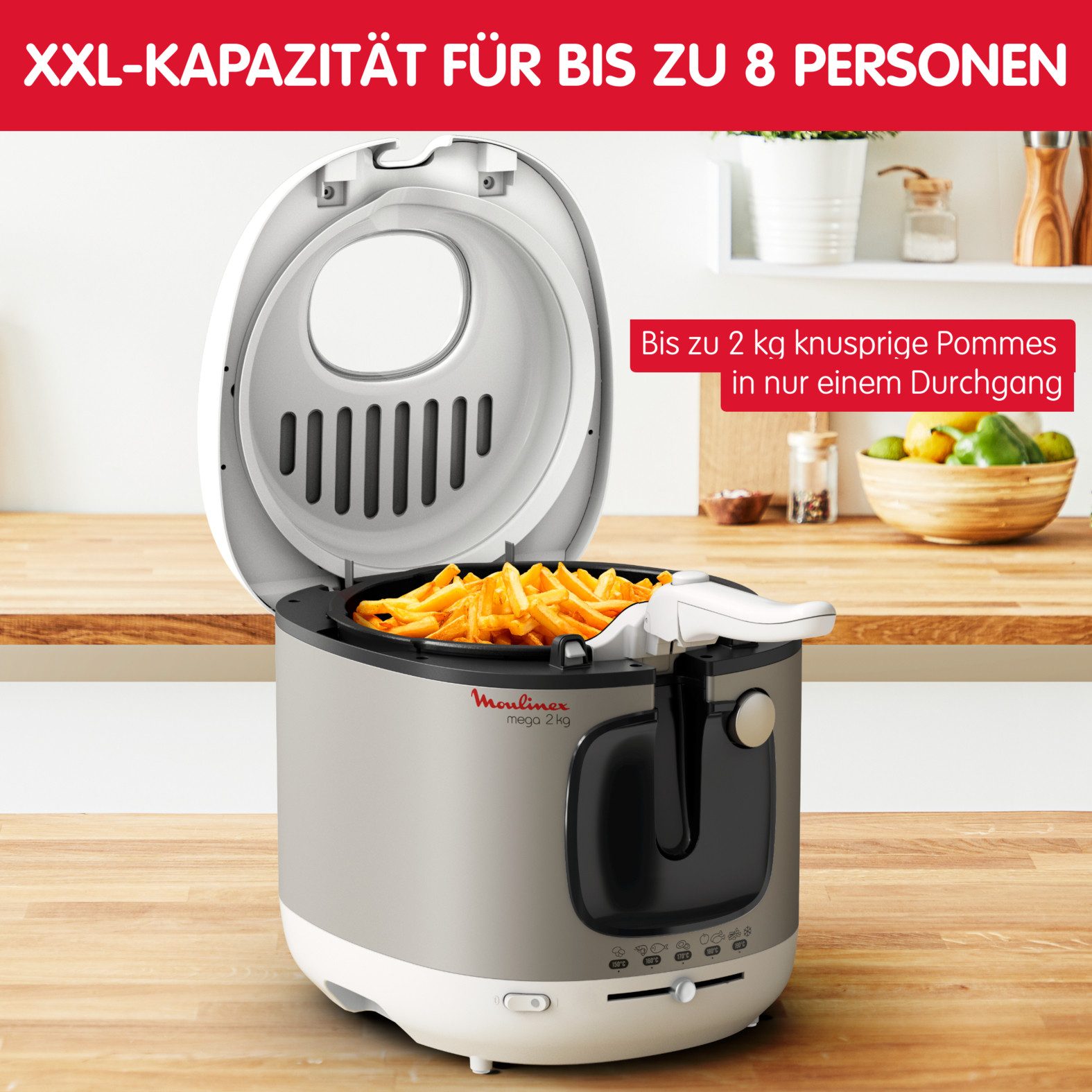 Moulinex Friteuse Mega Capaciteit 2 kg, voor 8 personen, anti-geurfilter, AM4800