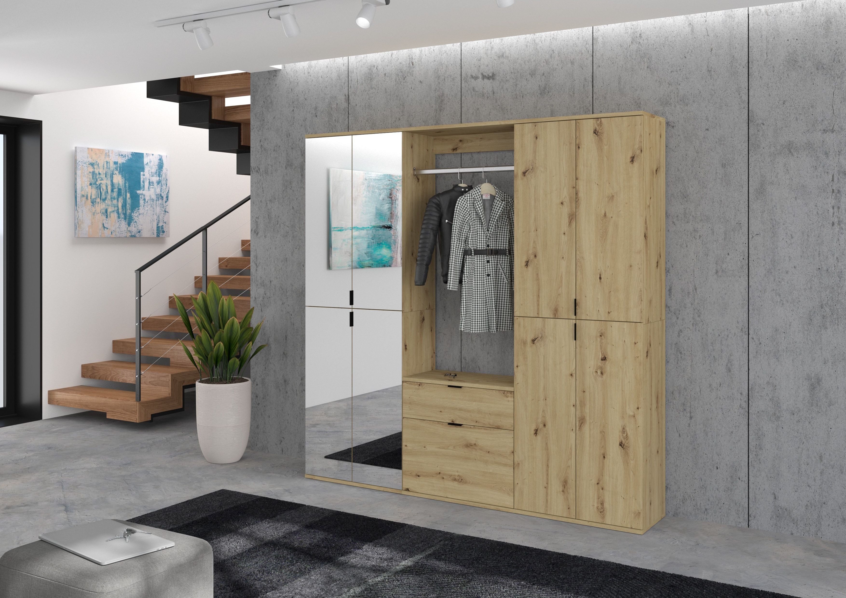 INOSIGN Halmeubelset Trondheim, Breedte 61 cm, bestaande uit Commode, Kledingstang & Plank (3-delig)