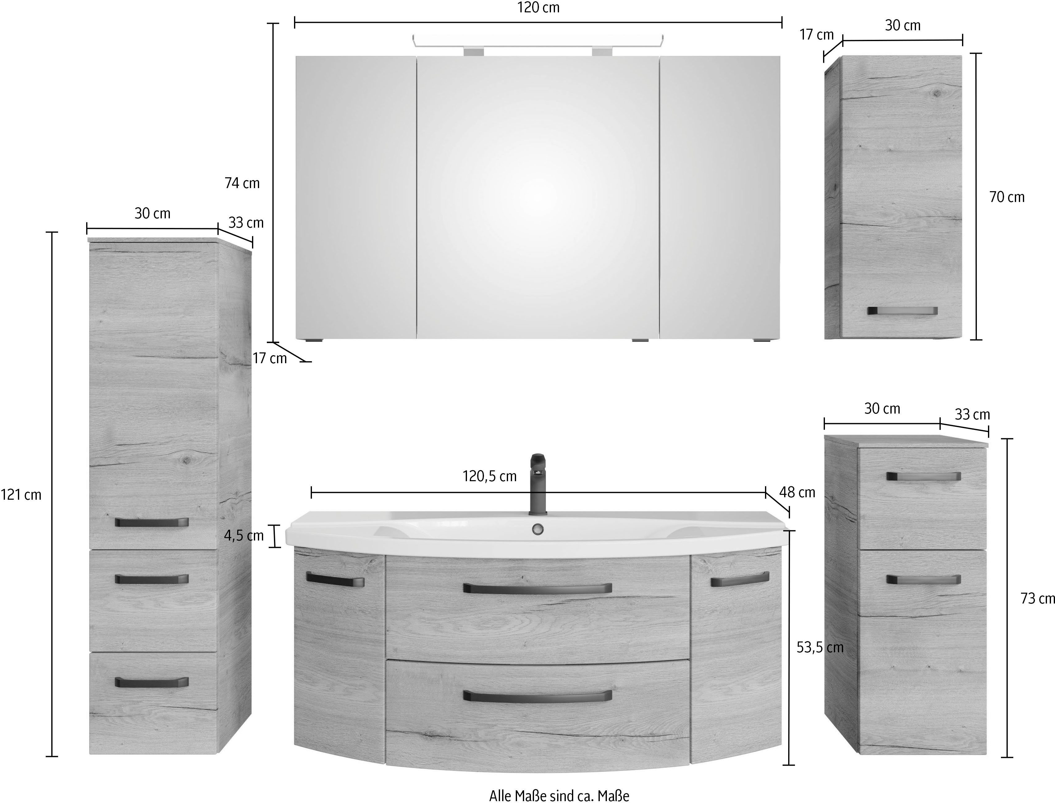 Saphir Badmeubelset Serie 4010 5-delig keramische wastafel met LED-spiegelkast Bad set met onderkast, hangkast, middelkast, incl. deurdemper (set)