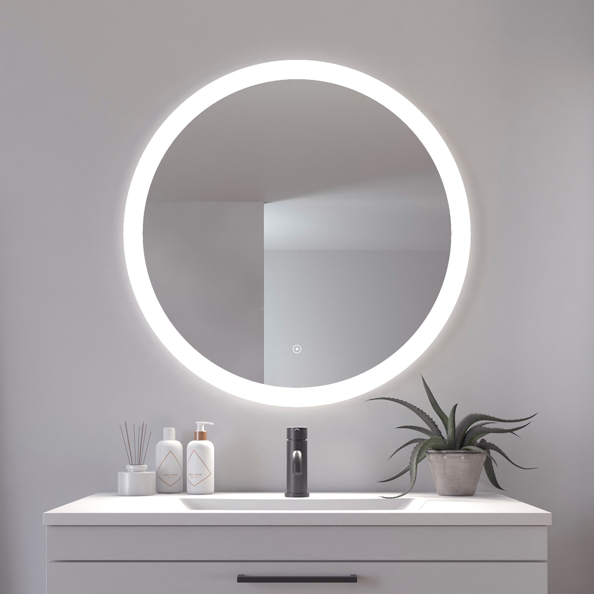 Loevschall Badspiegel Vega rond, badkamerspiegel met LED-verlichting, lichtspiegel Touchpanel voor Lichtbediening, Dimbare Spiegel, Deens Ontwerp (1 stuk)