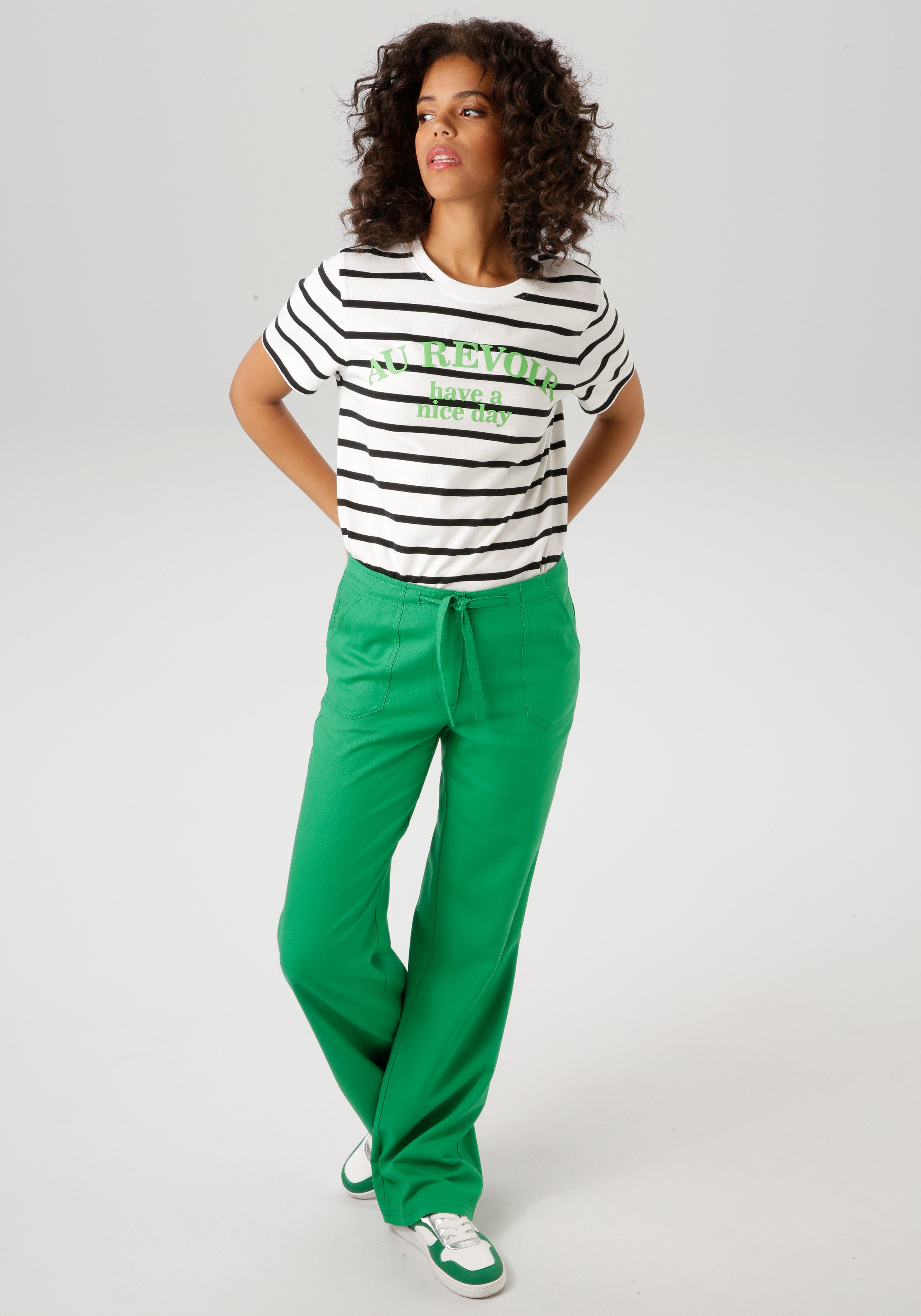 Aniston CASUAL T-shirt in streepdessin met statement tekst - nieuwe collectie