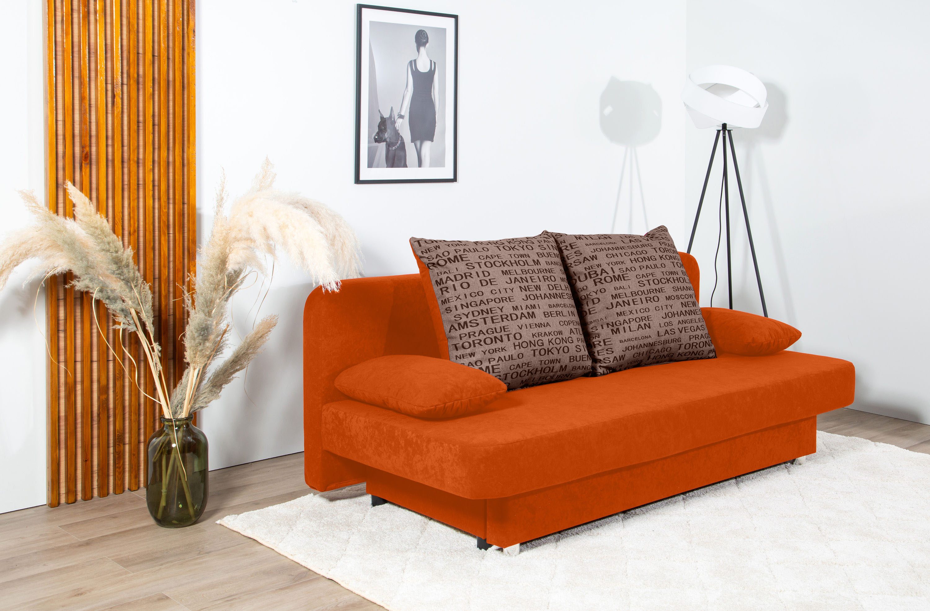 COLLECTION AB Slaapbank ULLA inclusief bedfunctie en opbergruimte Slaapbank, bedfunctie, bedlade, incl. rugkussens, armleuningkussens