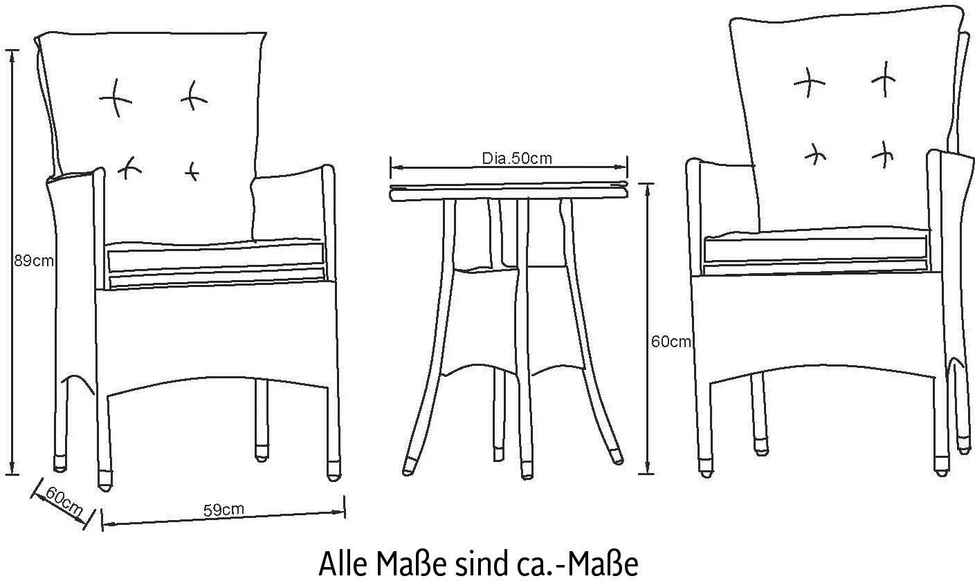 KONIFERA Tuin-eethoek Balkonset "Mailand" Polyrattan, tafelblad van veiligheidsglas, verzinkt staal (set, 7-delig)