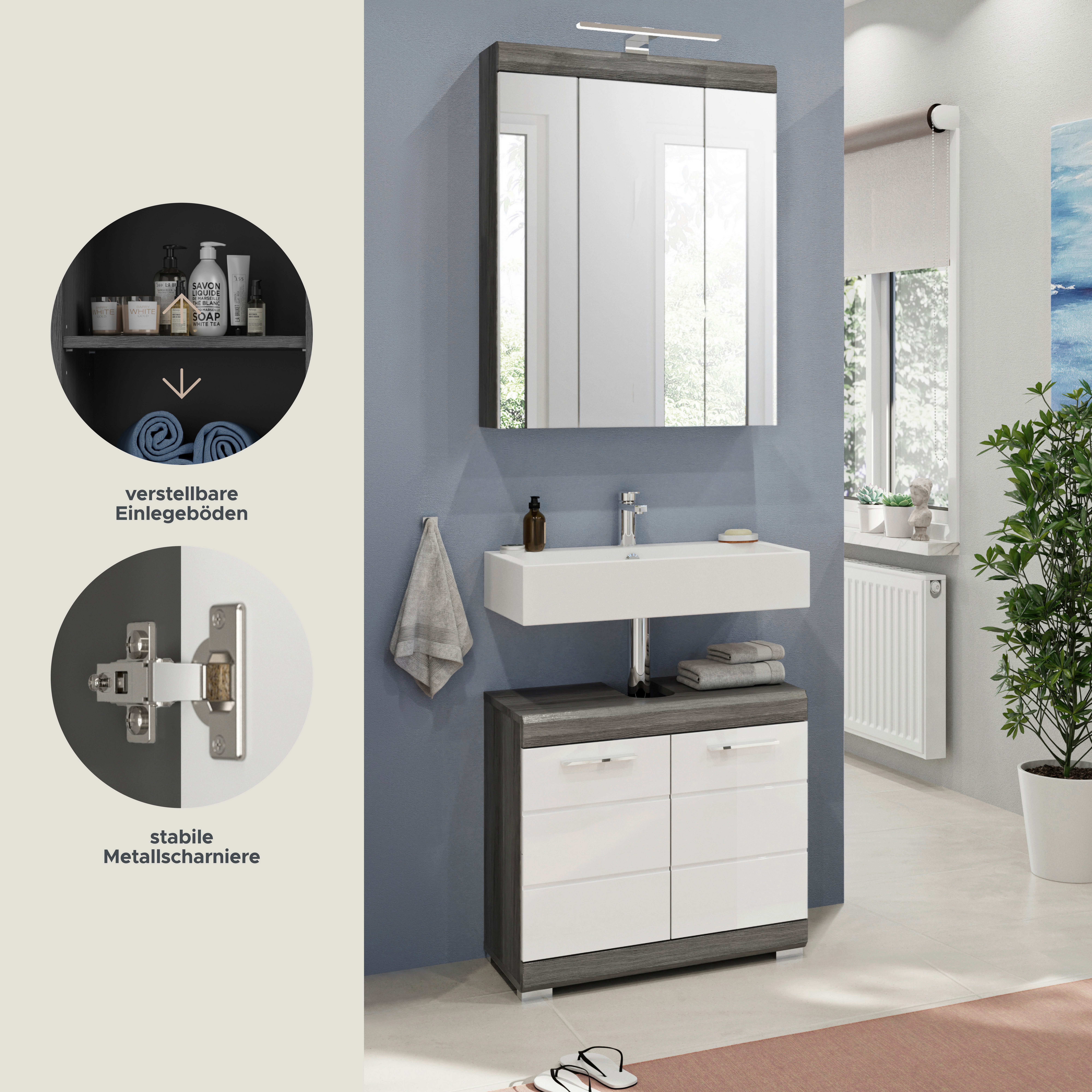 INOSIGN Badkamerserie Siena, 2-delig, inclusief LED-verlichting, bestaande uit: (set, 2 stuks)