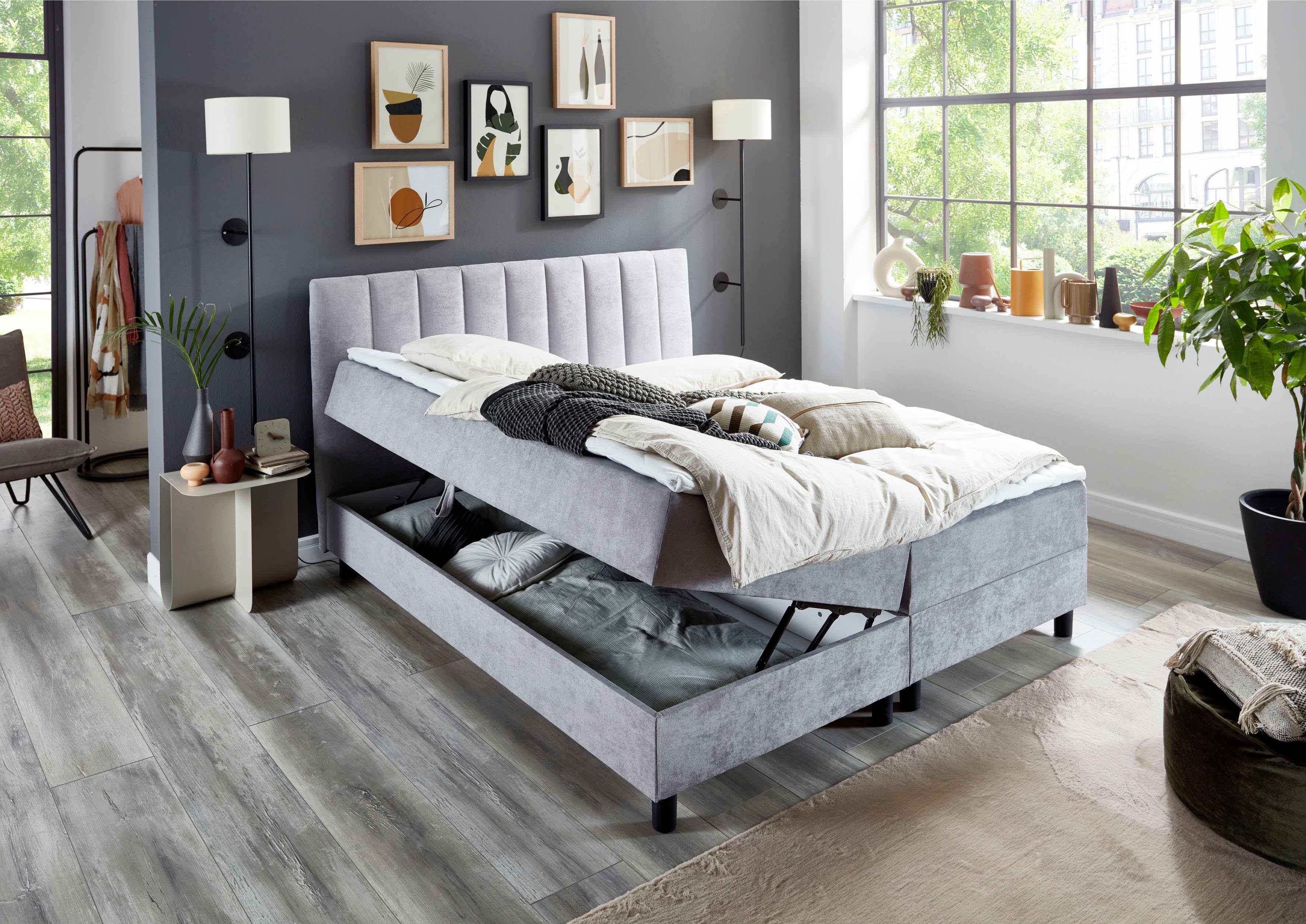 ATLANTIC home collection Boxspring Henriete Pocketveringsmatras en topmatras, naar keuze met bedkist