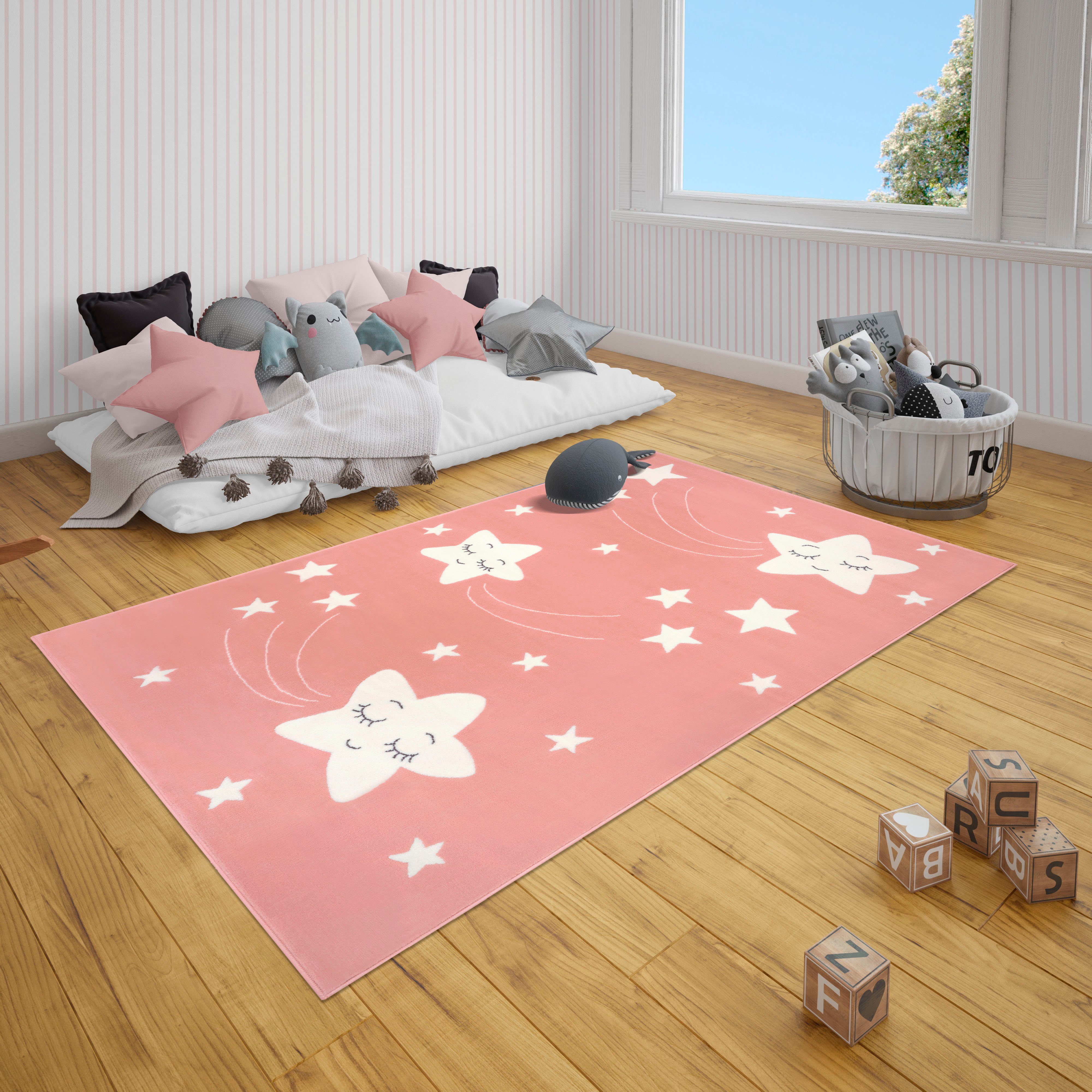 HANSE Home Kindervloerkleed Stardust Sterrenstof, korte pool, kinderkamer, slijtvast, gemakkelijk in onderhoud