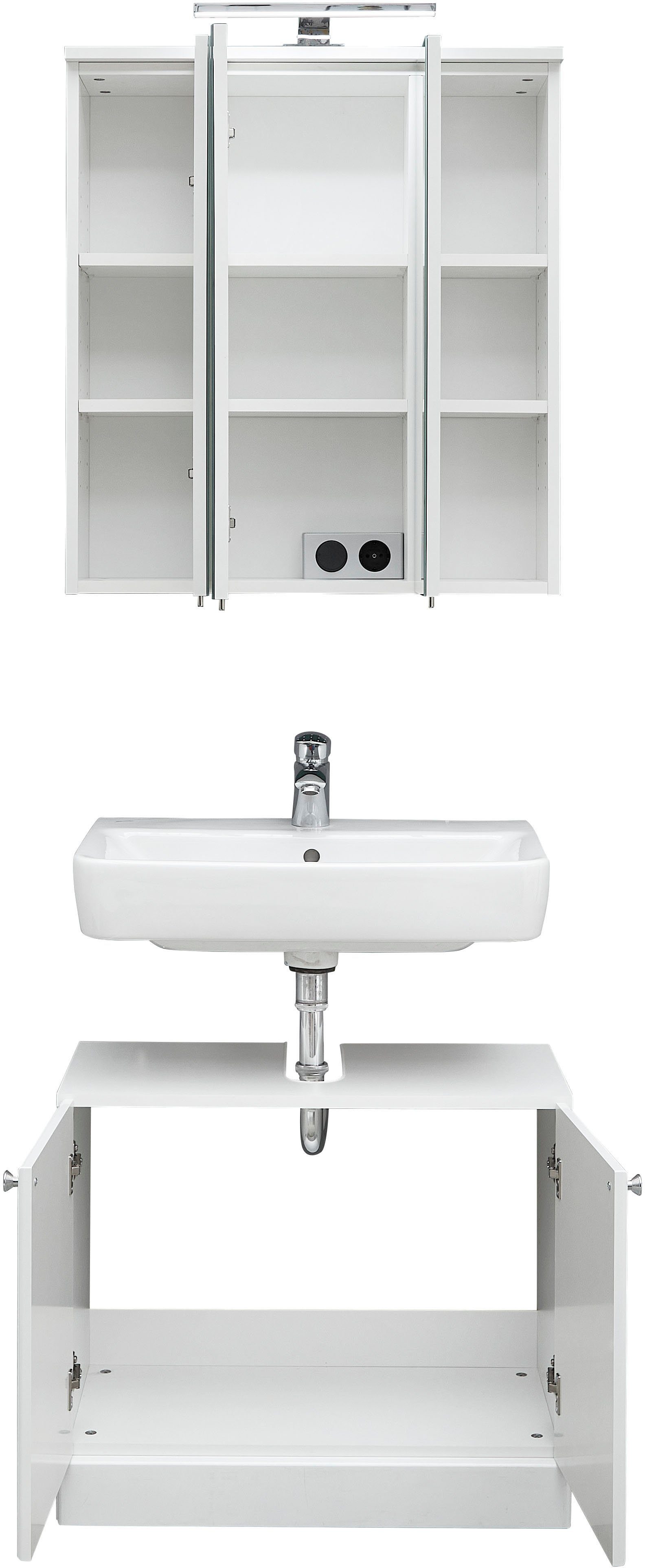 Saphir Badmeubelset Quickset 955 2-delig, wastafelonderkast en led-spiegelkast (set, 2 stuks)
