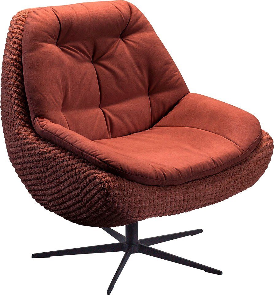 exxpo - sofa fashion Draaibare fauteuil Dim, loungestoel in materiaalmix, design en comfort, solitair meubel Comfortabel gestoffeerde draaifauteuil met elegante metalen stervormige voet