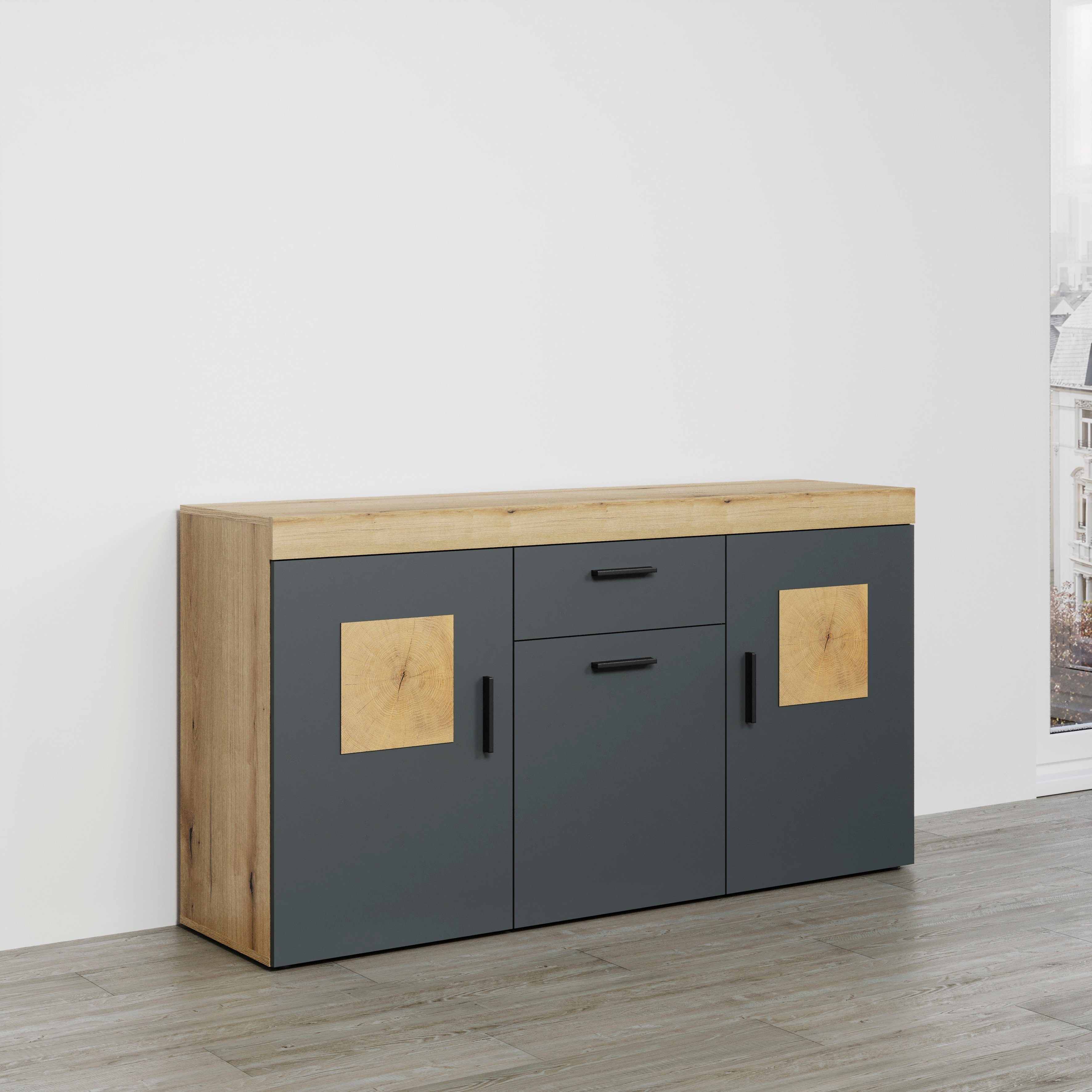 Home affaire Dressoir Gent Commode met eindhoutapplicaties - (B/D/H): 160/42/86 cm (1 stuk)