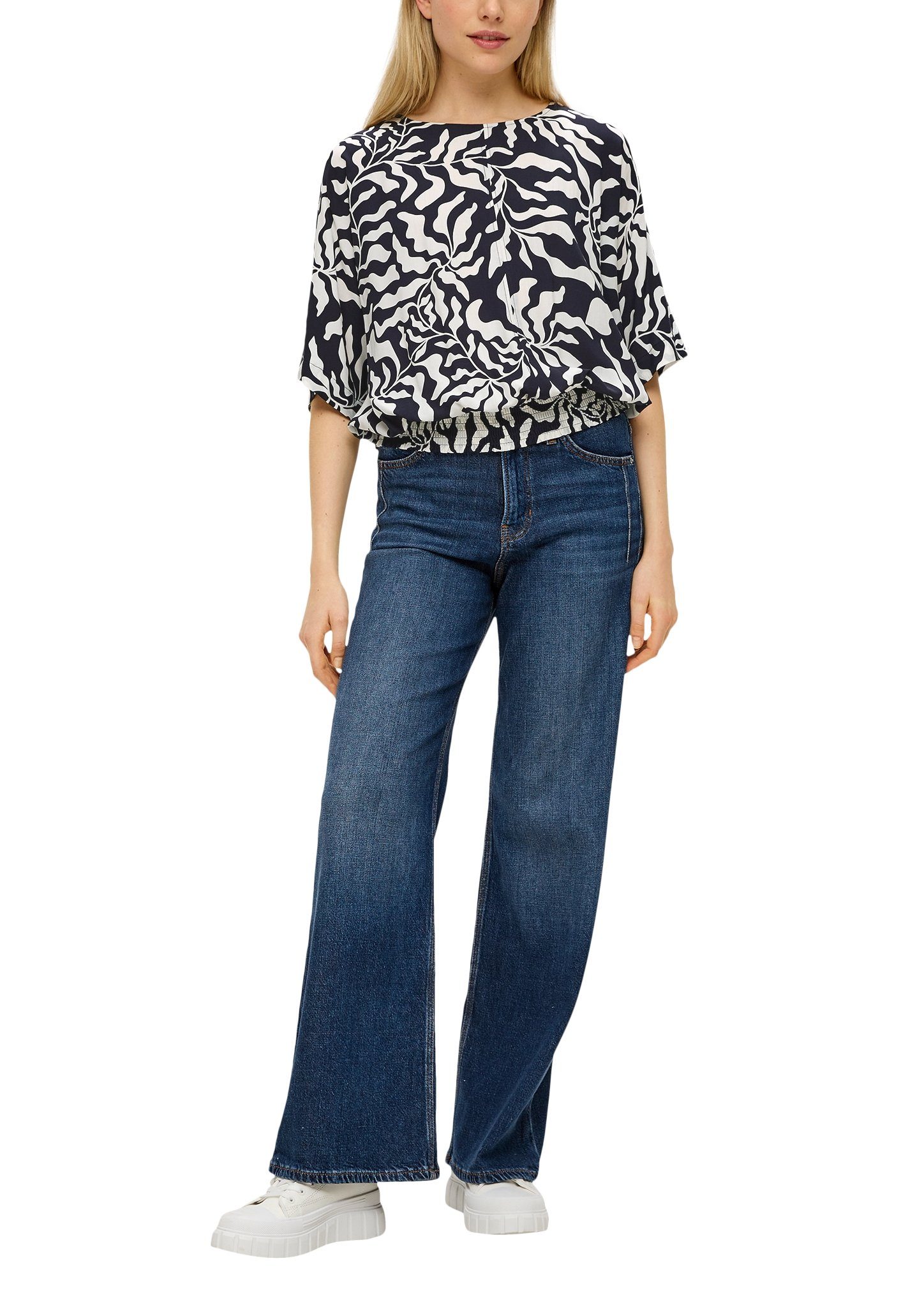 s.Oliver Gedessineerde blouse met gesmokte band